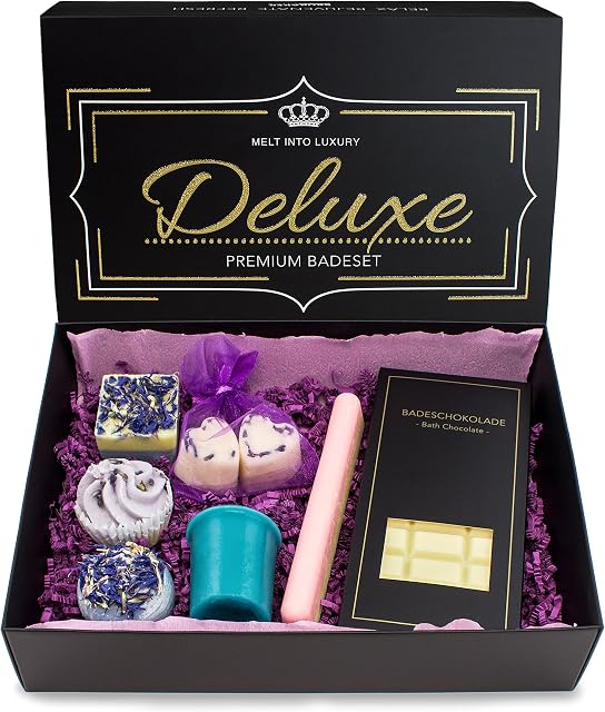 BRUBAKER Cosmetics 8 części organicznych czekoladek do kąpieli zestaw upominkowy "Deluxe Lavender" - szlachetne - wegańskie - naturalne składniki - ręcznie robione - w pudełku