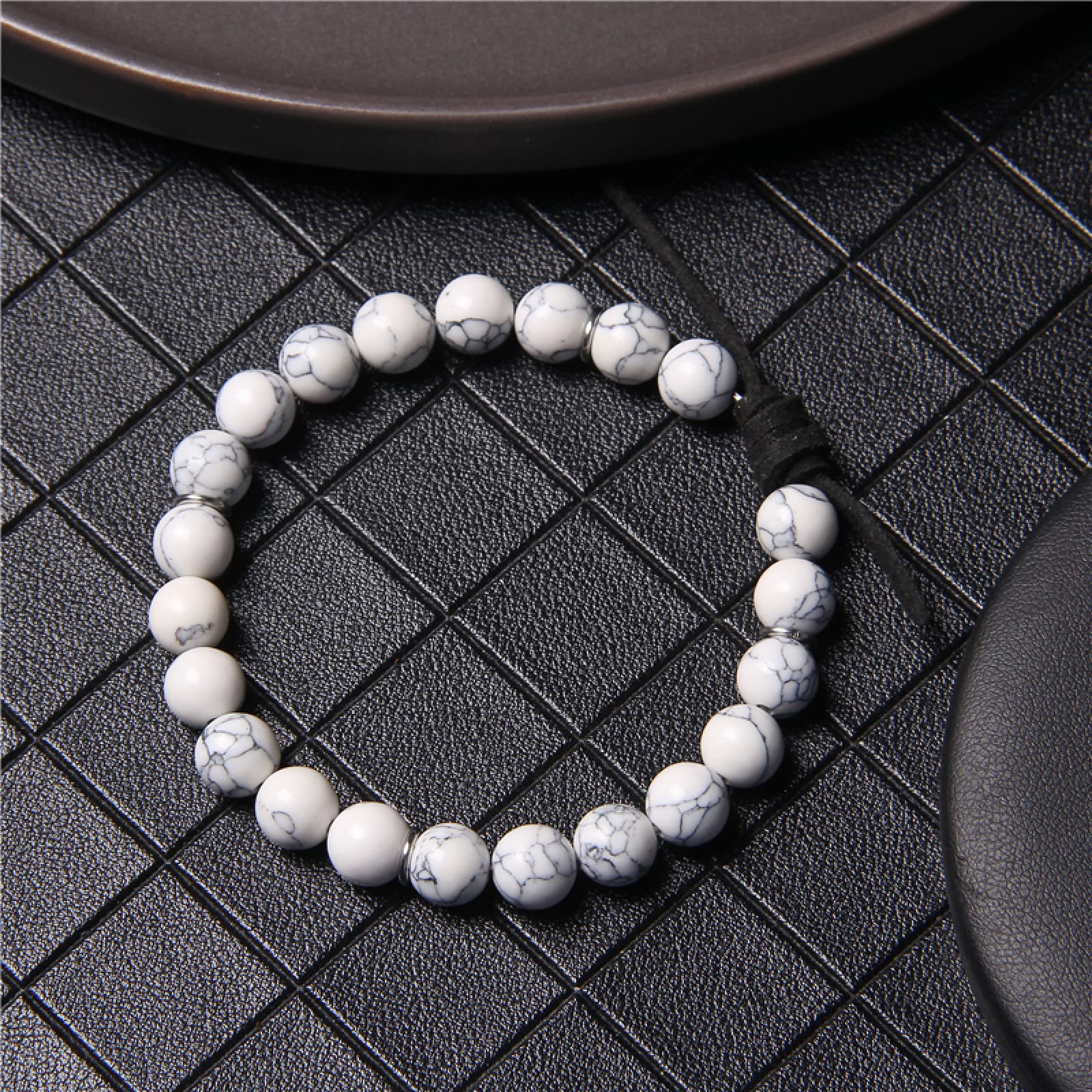 LYGBAOFUL Onyx Stein Armband Herren Braun Schwarz Lederarmband Naturstein Armband Damen Heulend 19cm