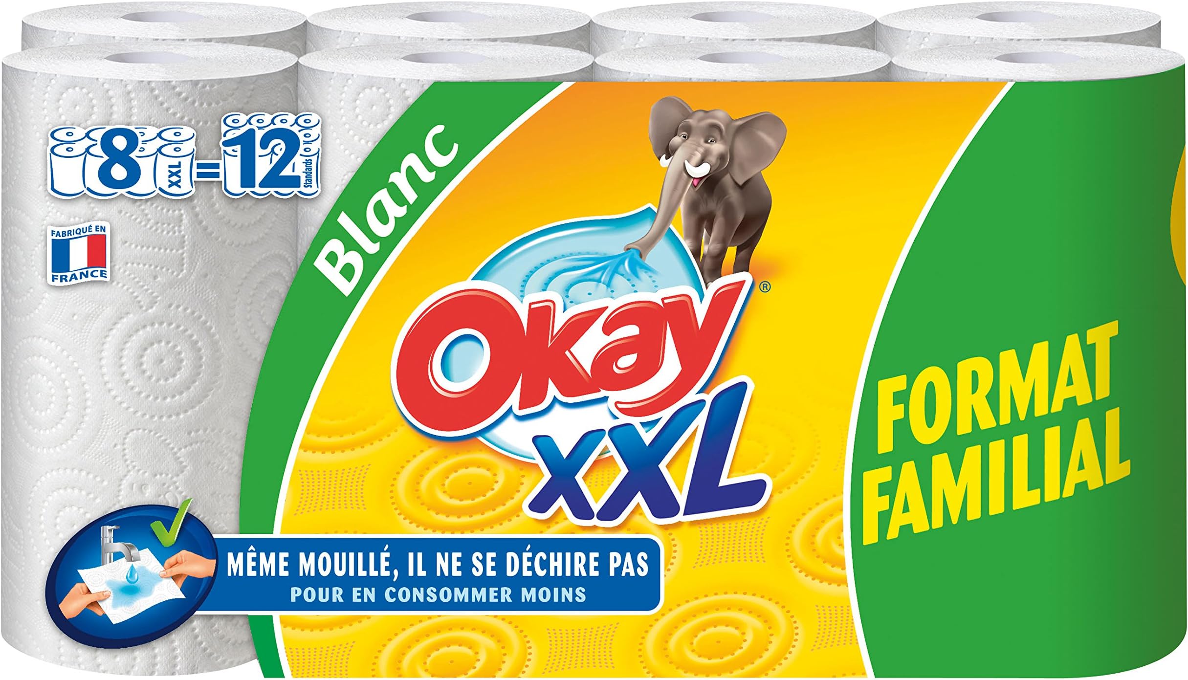 Okay XXL Paper Towels White, Family Pack of 8 Rolls