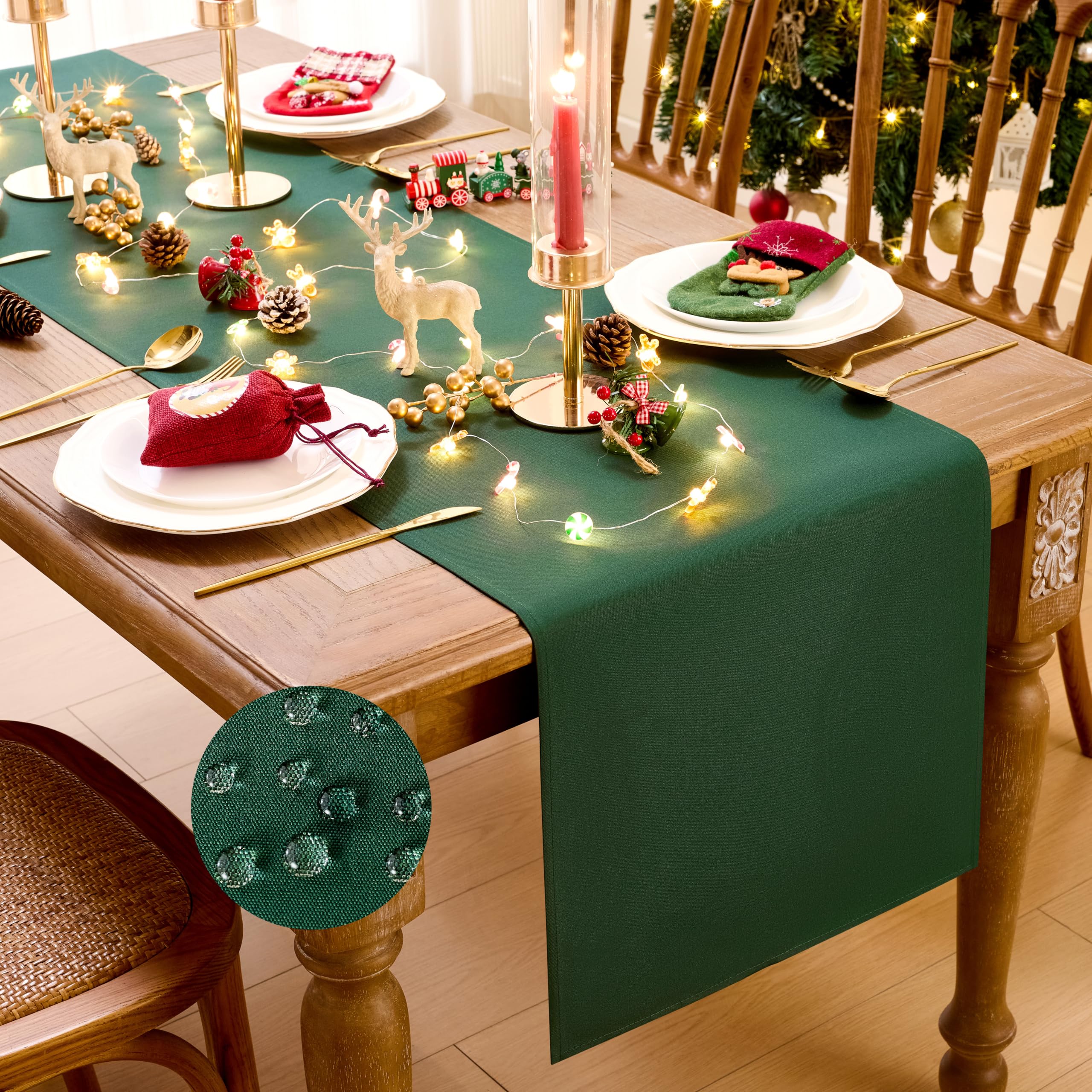 MAIBAOTA Christmas Green Table Runner 40 x 140 cm Waterproof Table Runner