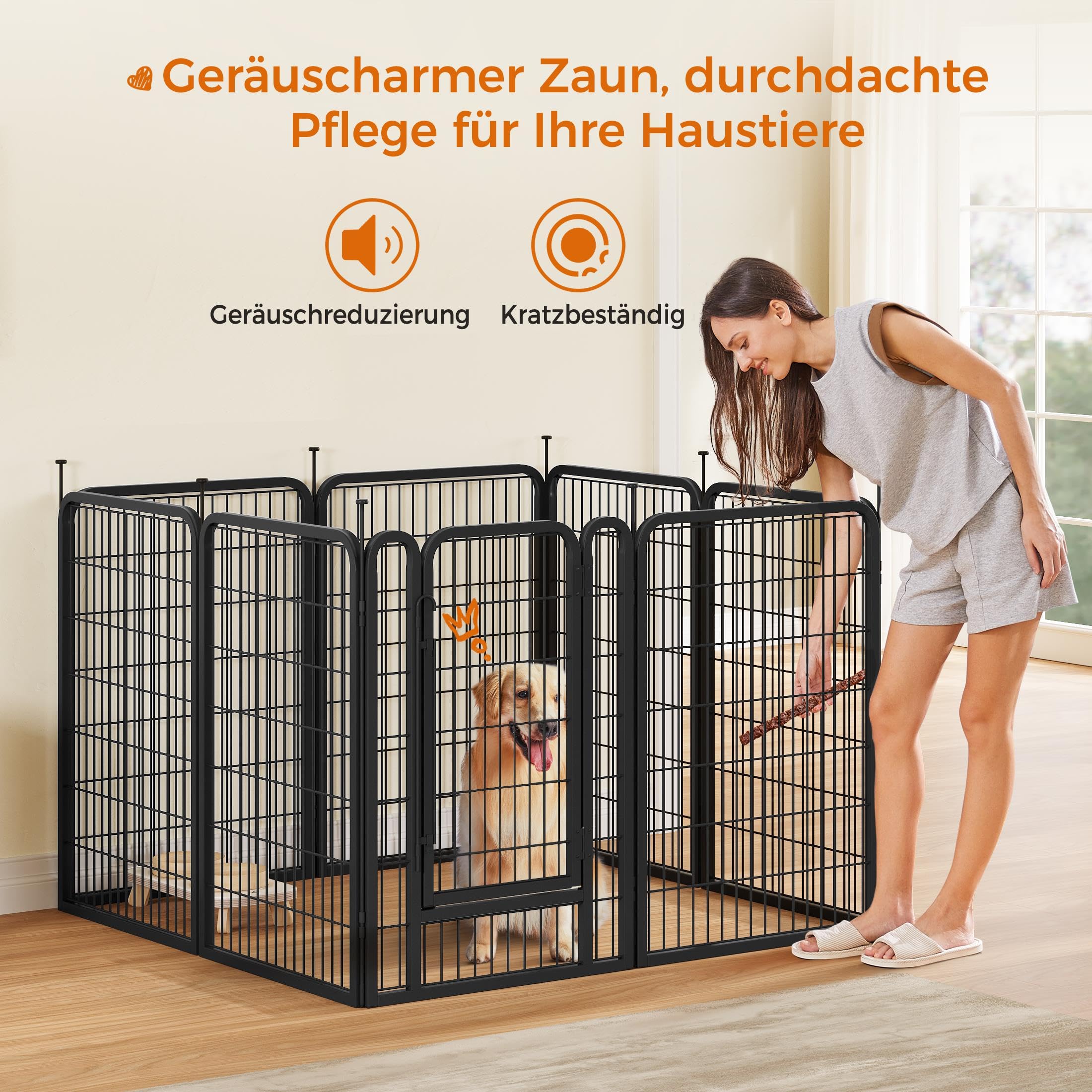 Yaheetech Kojec dla szczeniaków, 8-częściowy, 100 cm, jednoczęściowa blokada, pręty łączące z okrągłą główką, składany wybieg dla psów, do mieszkania i ogrodu, montaż bez użycia narzędzi