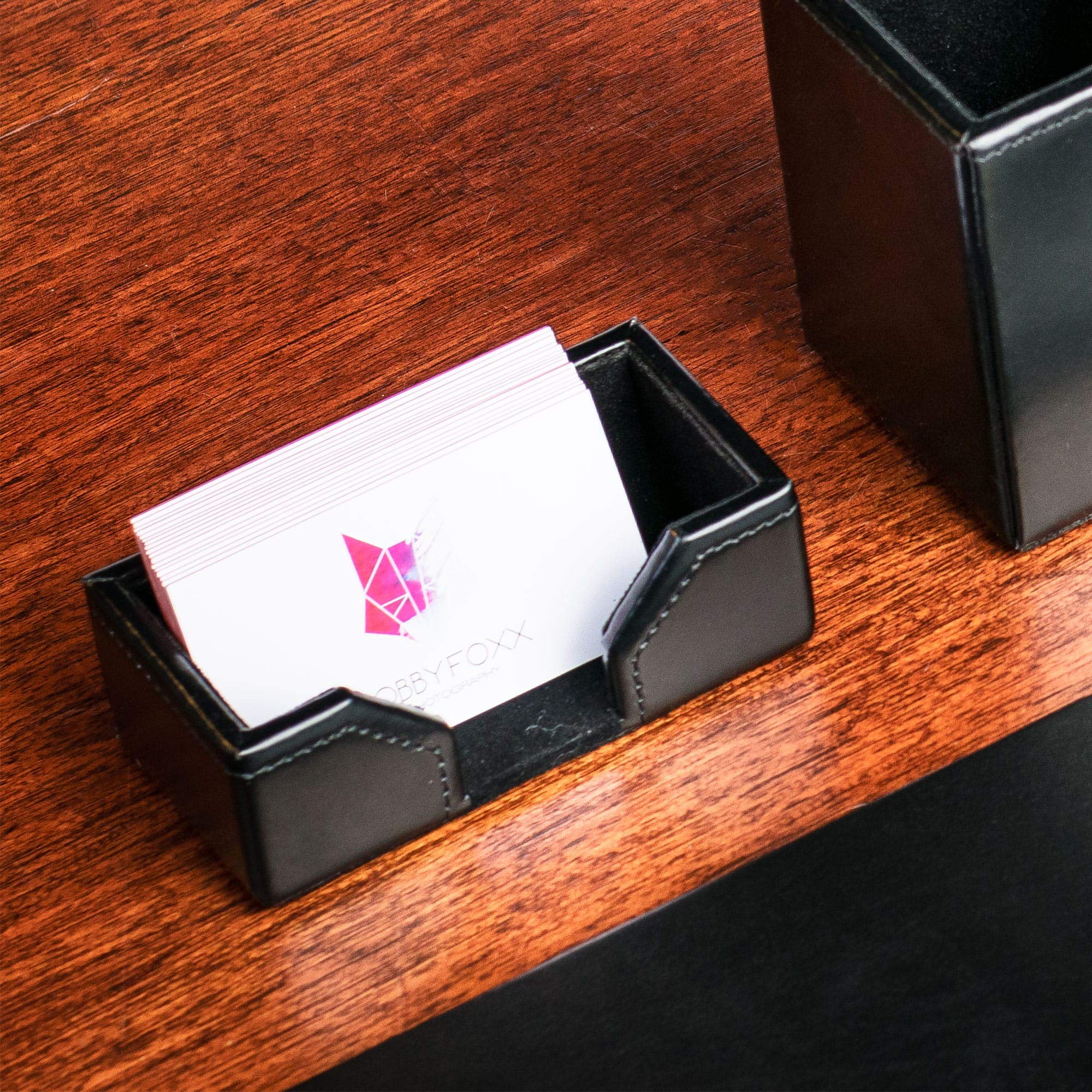 Dacasso Black Bonded Leather Business Card Holder