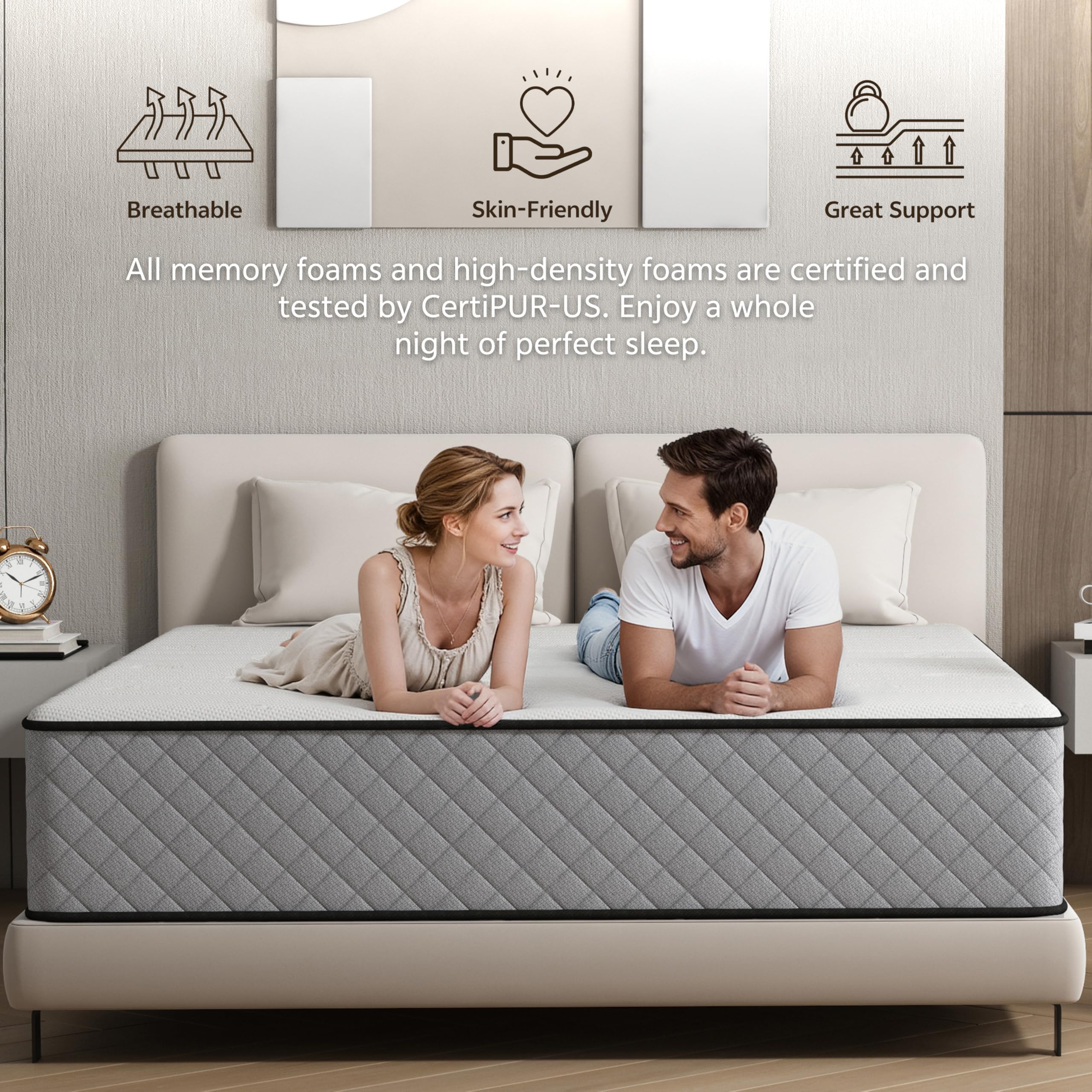 Matoresu - Materasso 140 x 190, altezza 25 cm, materasso a molle con memory foam, tessuto delicato sulla pelle, supporto confortevole, materasso per 2 persone, medio