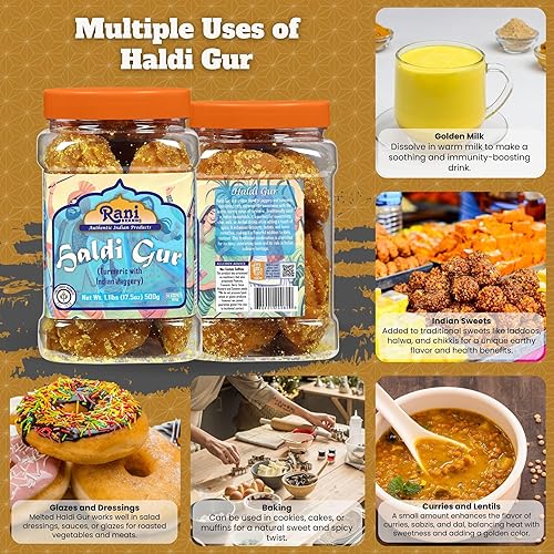 Miniatura 85 de Rani Masala Gur (Jaggery) Azúcar de caña sin refinar indio sin refinar, 17.5 oz (1.1 libras) tarro de PET de 17.64 oz ~ Apto para gluten Vegano