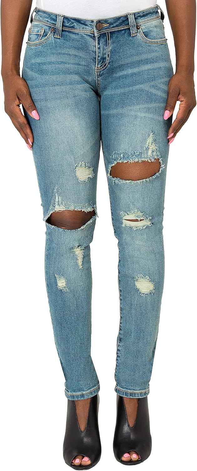 Poetic Justice Tall Women's Curvy Fit Vintage Wash Blue Distressed Midrise Jeans
