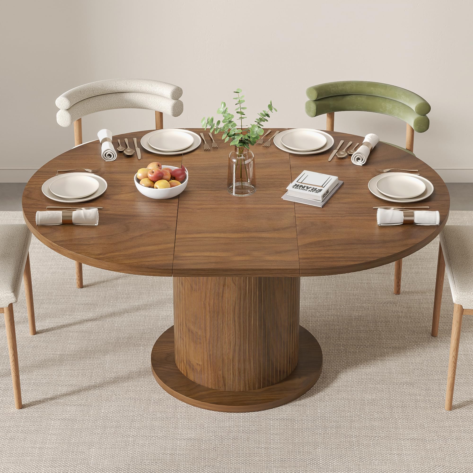 43 3 inch 59 inch Adjustable Size Round Dining Table for 4 6 Unique Design Modern Farmhouse Kitchen