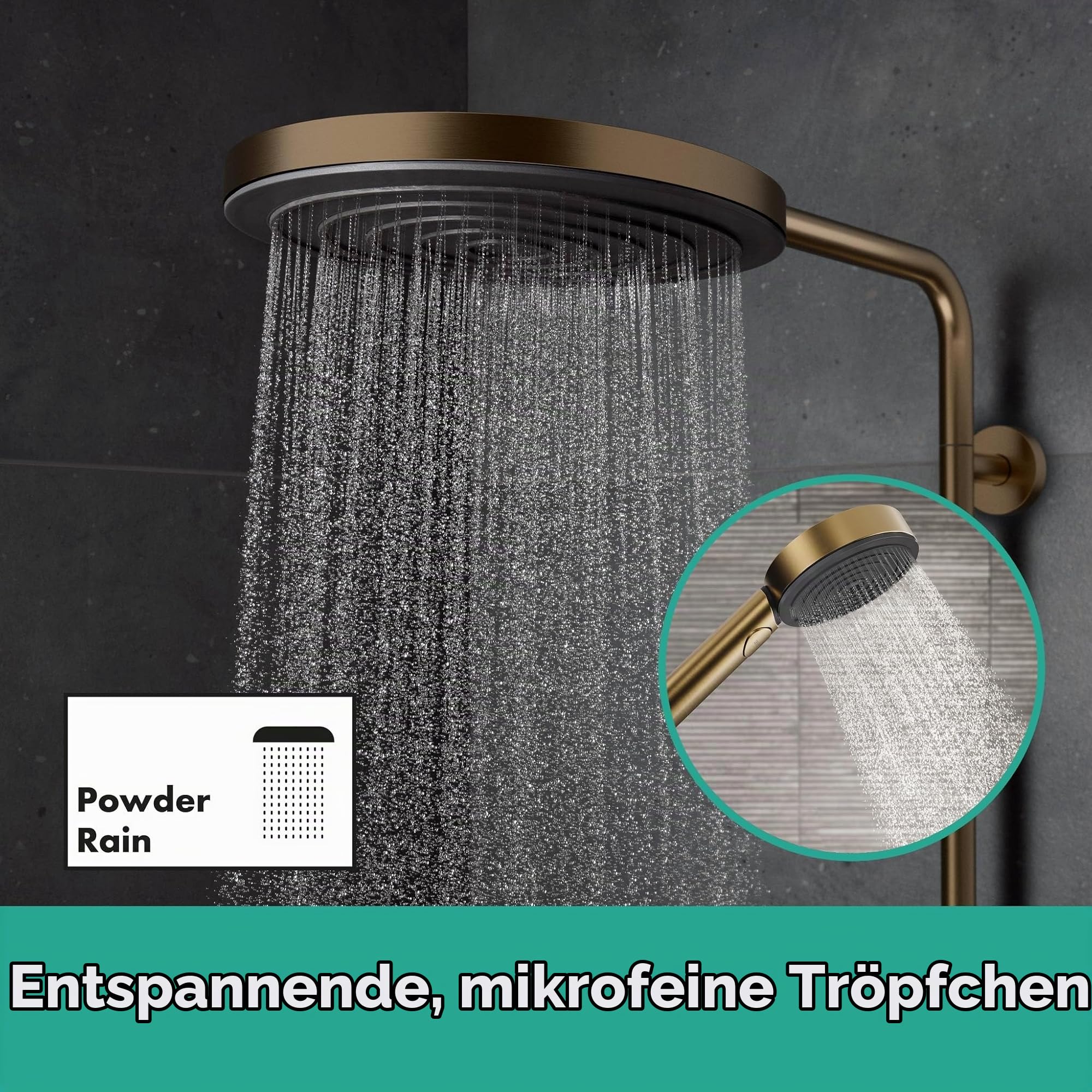 hansgrohe Pulsify S Puro - Duschsystem mit Thermostat, Regendusche (260 mm) mit Armatur, Handbrause (3 Strahlarten), Schlauch, Brausestange und runder Kopfbrause, Brushed Bronze, 24236140