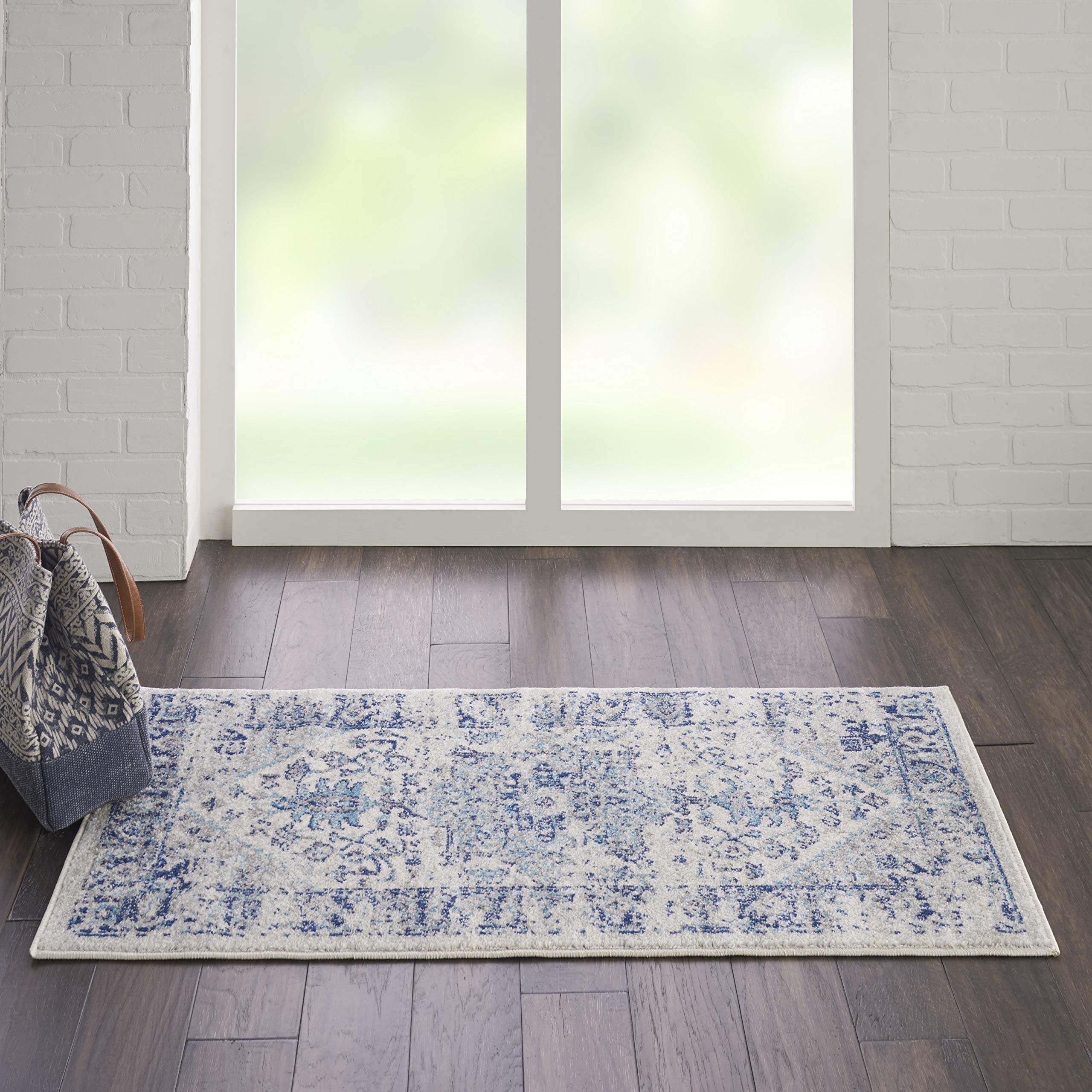 Nourison Home Tranquil Ivory/Light Blue 2' x 4' Area Rug - Easy Clean, Non Shedding, Bed Room, Living Room, Dining Room, Kitchen (2' x 4')