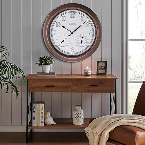 Miniatura 9 de CLXEAST Reloj de pared analógico atómico iluminado de 18 pulgadas para interiores y exteriores con temperatura y humedad, relojes iluminados para