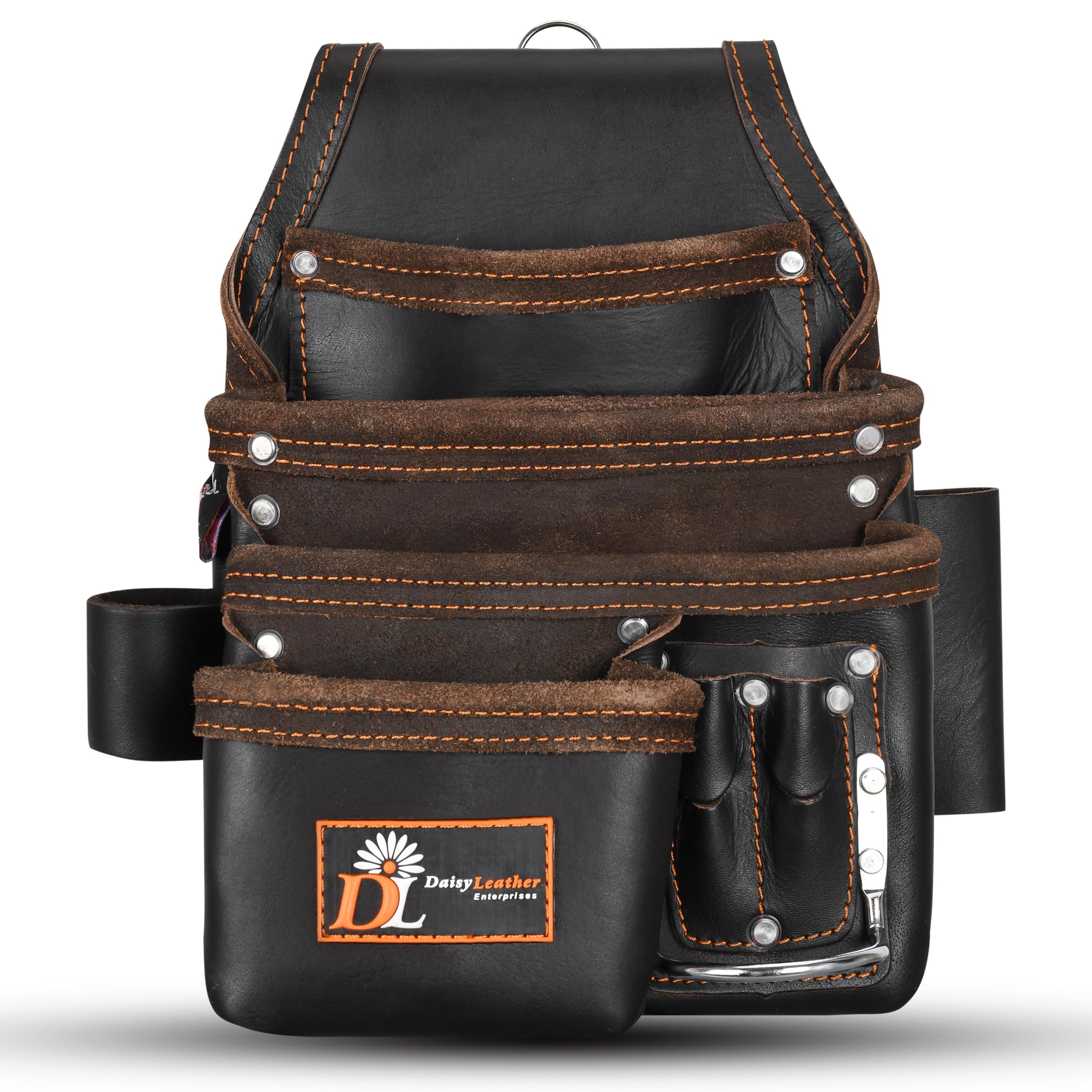Daisy Leather Tool Bag Pro 505 Premium Leather Oil Tanned 13 Pockets with Speed Square Pocket Multi-Purpose Tool Organizer for Handyman Carpenter Electrician Construction Farmers X-Large…