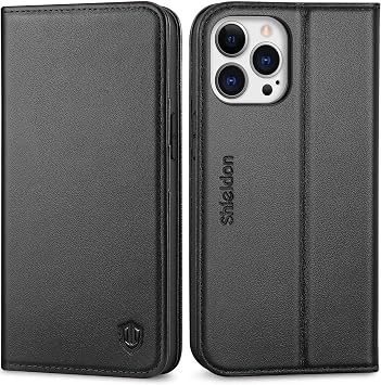 SHIELDON Case for iPhone 13 Pro 5G, Genuine Leather Wallet Case RFID Blocking Credit Card Holder Folio Magnetic Kickstand Shockproof Cover Compatible with iPhone 13 Pro 5G 6.1 - Black