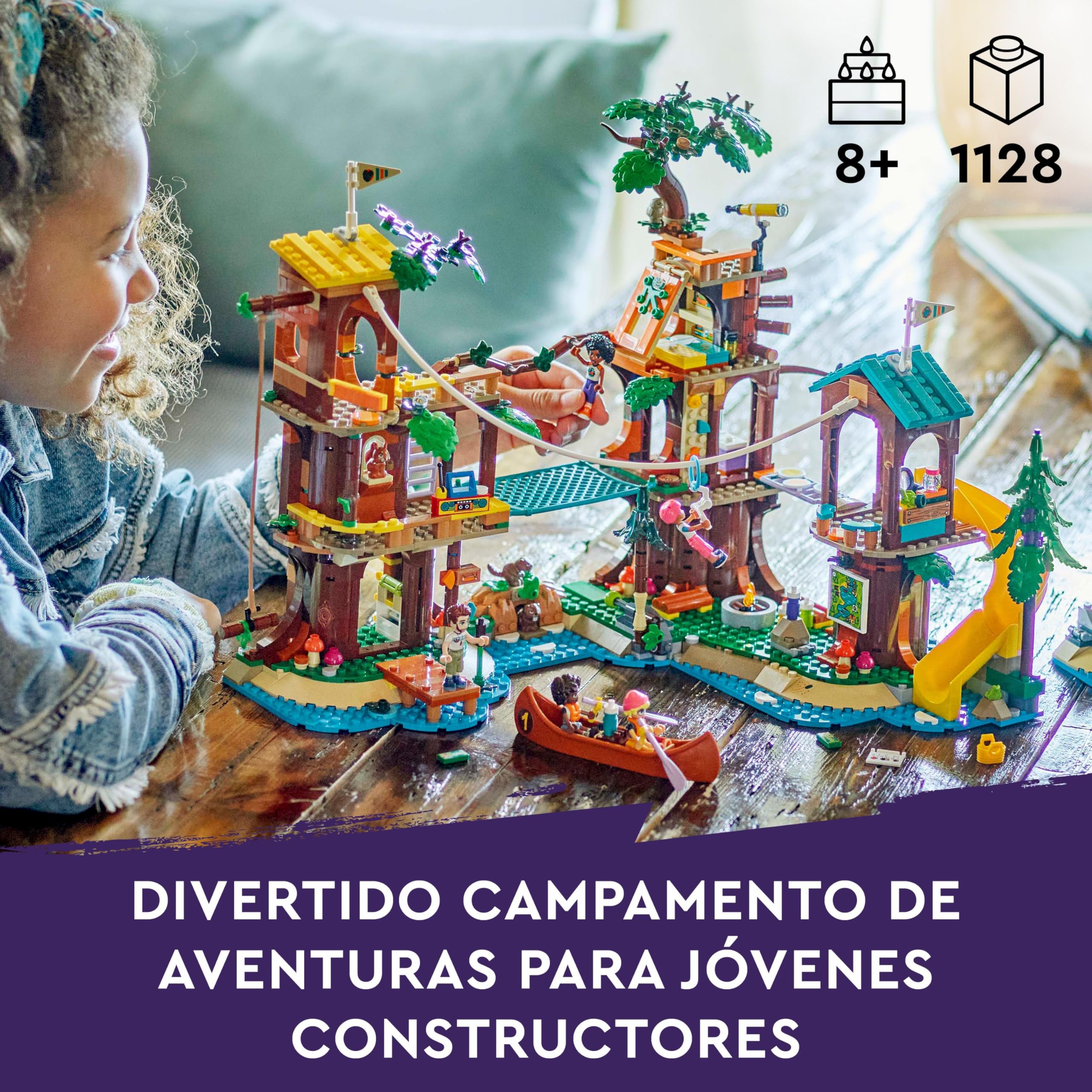 LEGO Friends Campamento de Aventura: Casa del Árbol con 5 Animales de Juguete, Regalo para Niñas y Niños de 8 Años o Más, 5 Mini Muñecas y Muñecos y Figura de Búho, Casita de Muñecas 42631