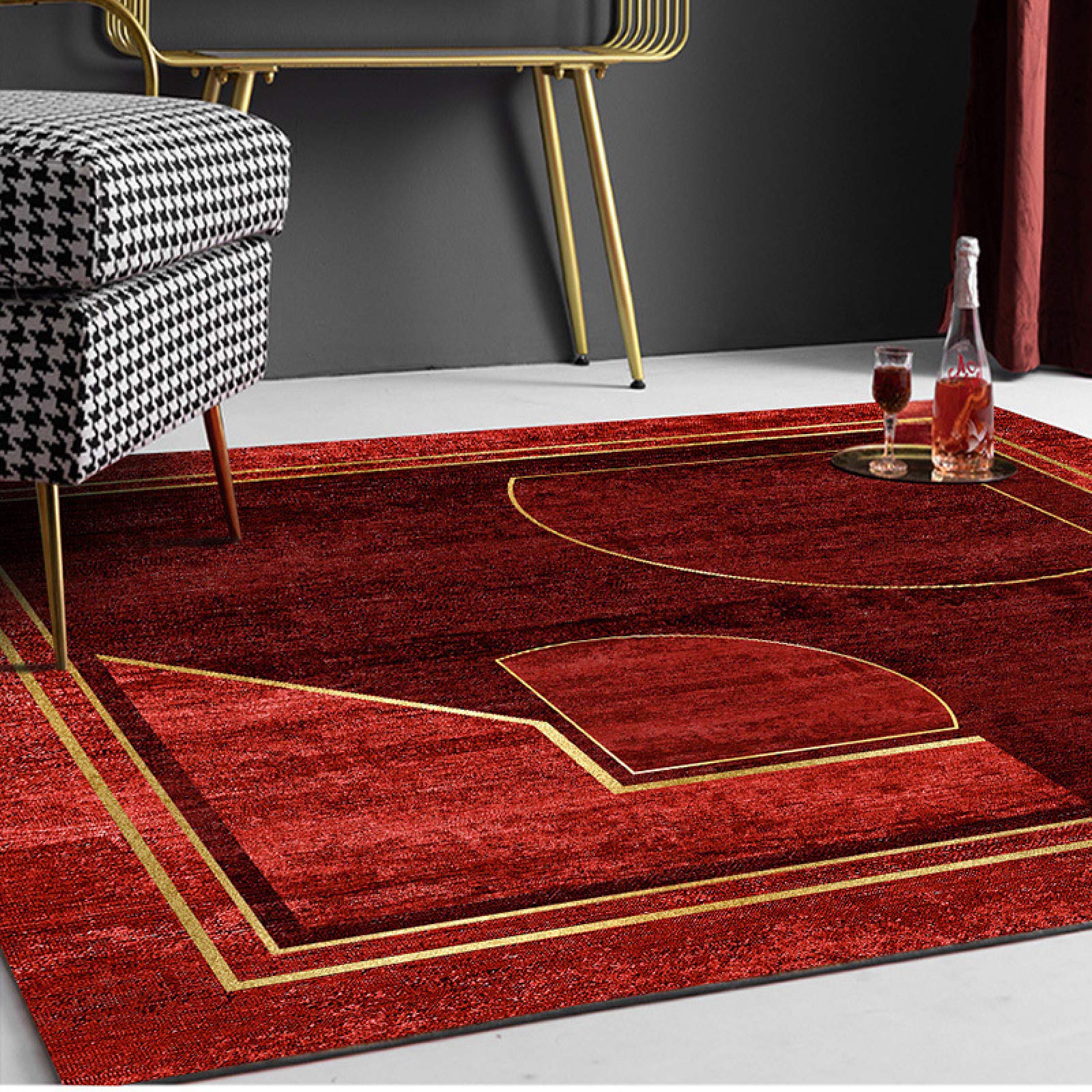 Tappeto Decorativo Rettangolare 200 X 300 CM Base rossa dorata Tappeto Soggiorno Cameretta Divano Corridoio Sala Pranzo 200 * 300cm