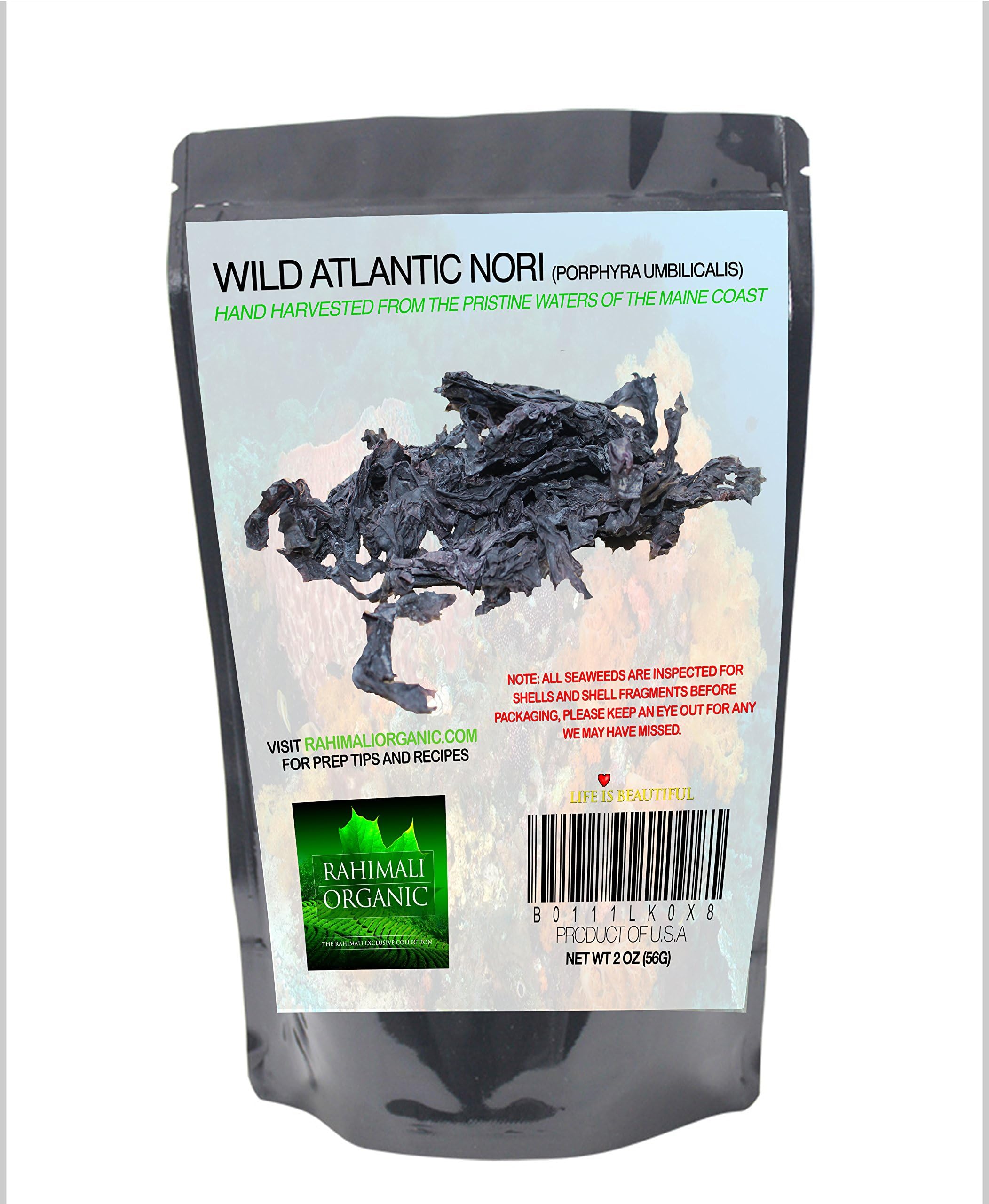 Rahimaliorganic® Raw Laver Wild Whole Atlantic Nori, Whole Leaf Seaweed, From the Pristine Waters of the Coast of Maine (Nori)