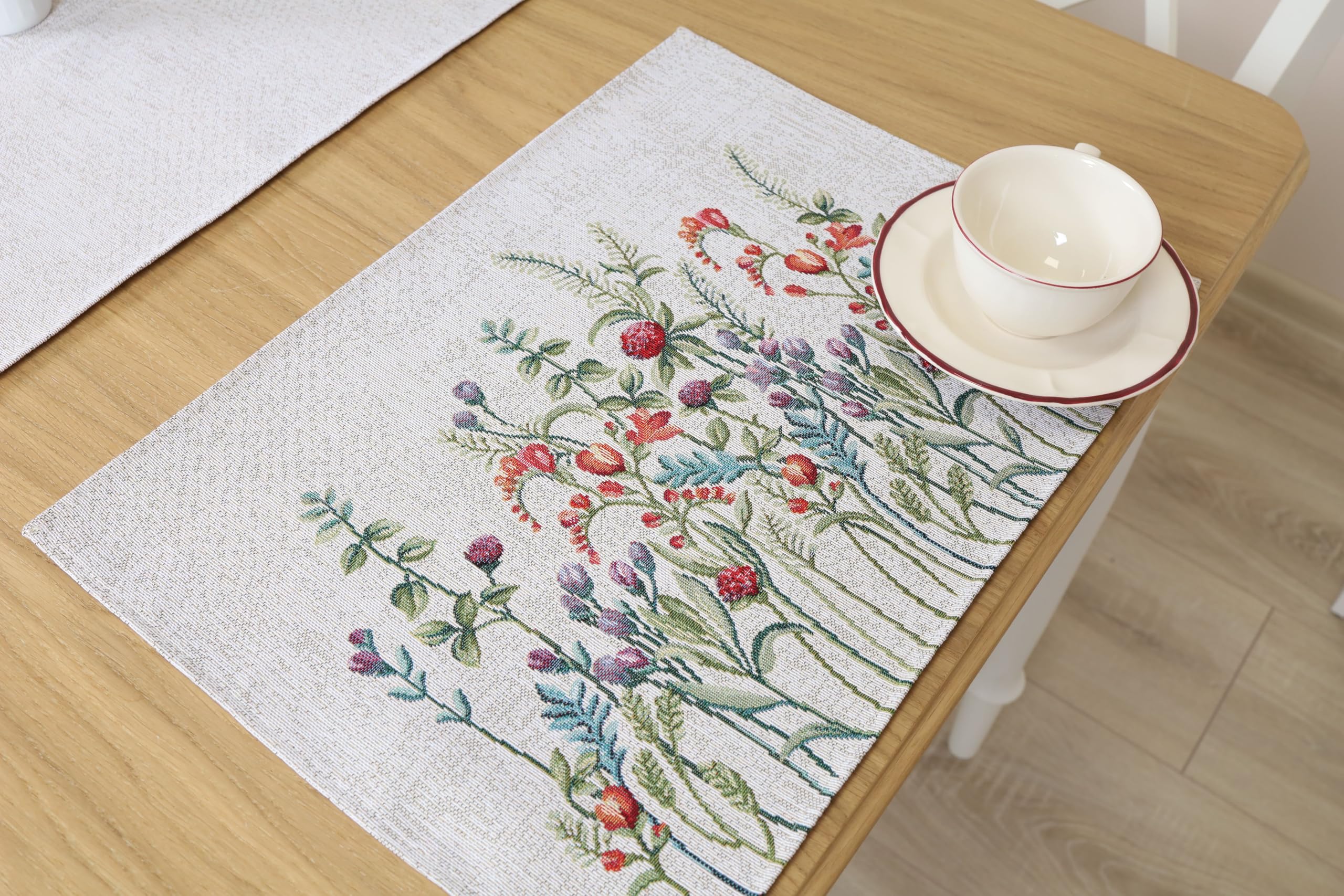 Tischsets Platzsets Abwaschbar 12er Set, 35x45 cm, Platzdeckchen Stoff 100% Jacquard Gobelin, Untersetzer Teller Hochwertige Wiederverwendbare für Hochzeit, Geburtstag, Küchen, Cafe - Grasland