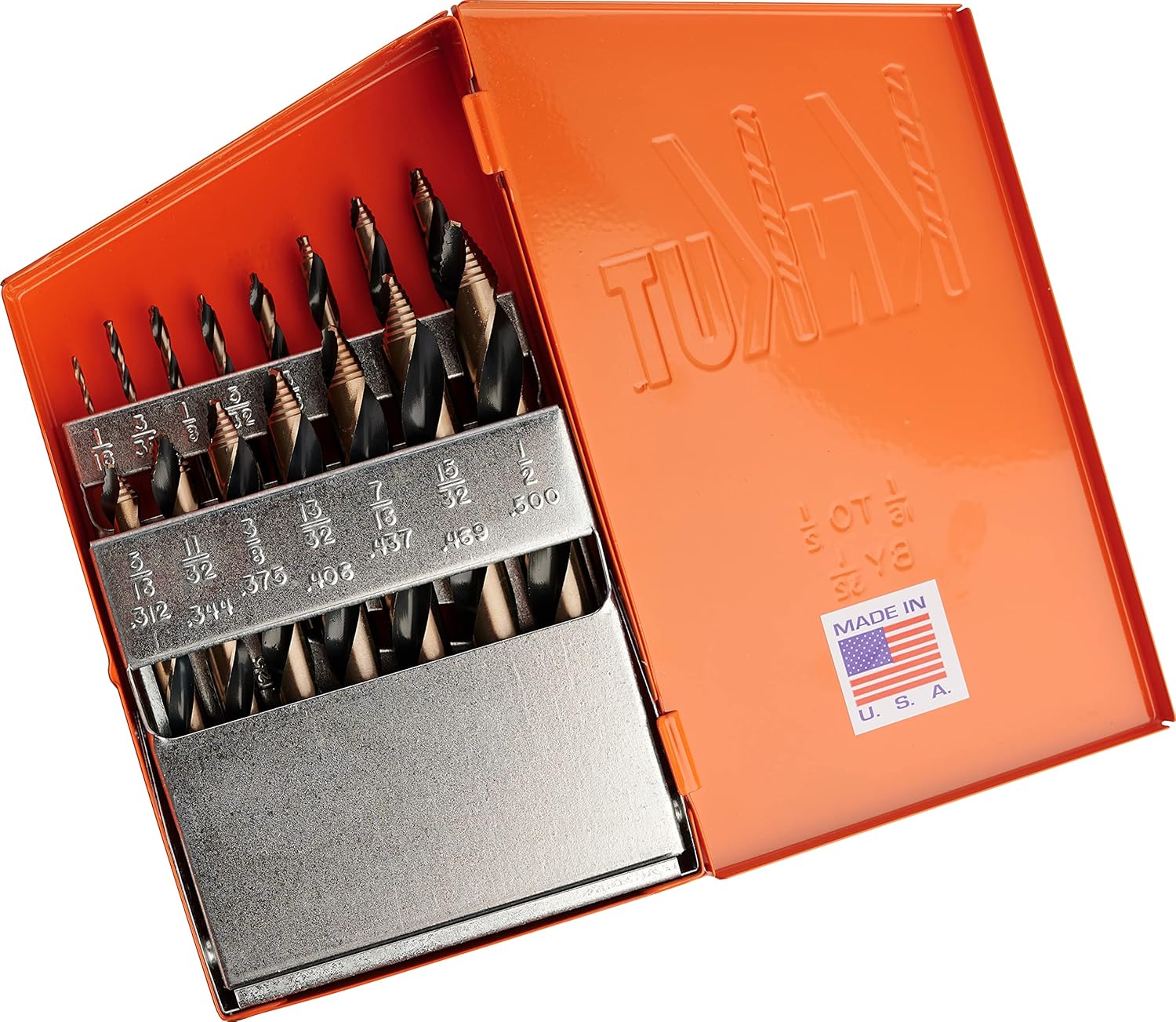 KnKut 15 Piece Mechanics Length Step Point Drill Bit Set 1/16"-1/2" by 32nds