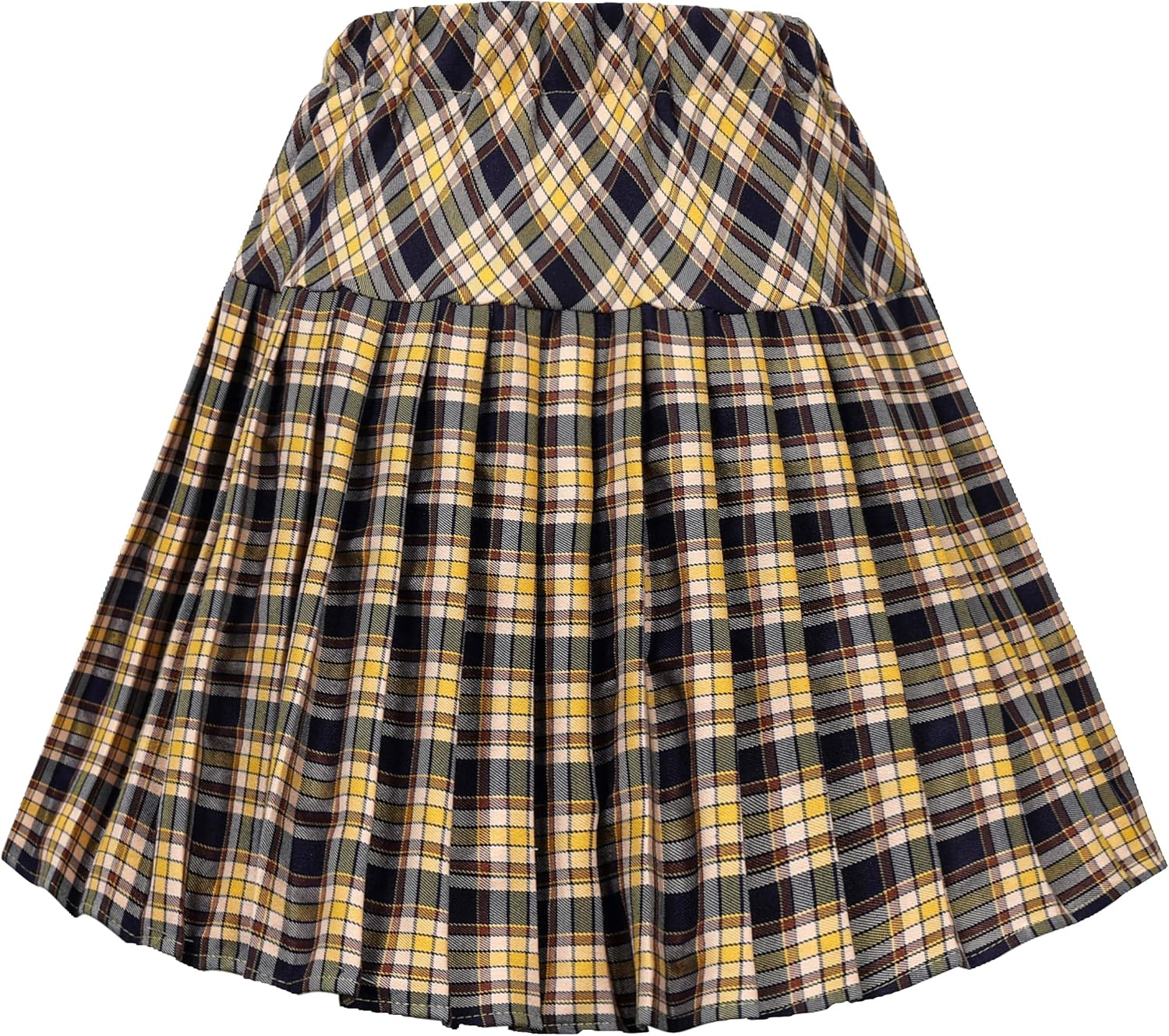 Women's Elastic Waist Plaid Pleated Skirt Tartan Skater School Uniform Mini Skirts Small Yellow and Black
