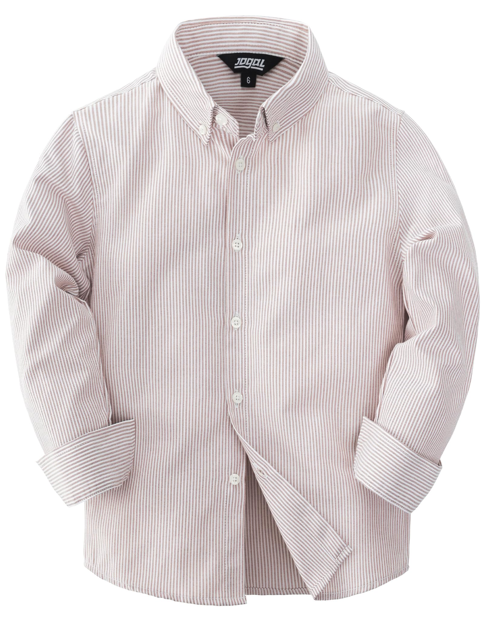 JOGAL Boys Long Sleeve Oxford Dress Shirts Casual Button Down Shirts Striped Tops for 6-14 Years