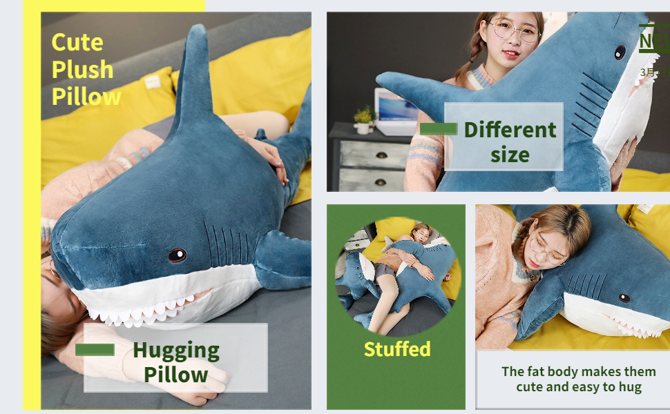 Cuscino Squalo Peluche Cosiesnest 28 Cm – Morbido E Comodo Per Dormire E Giocare (Rosa/Blu/Grigio) - 5