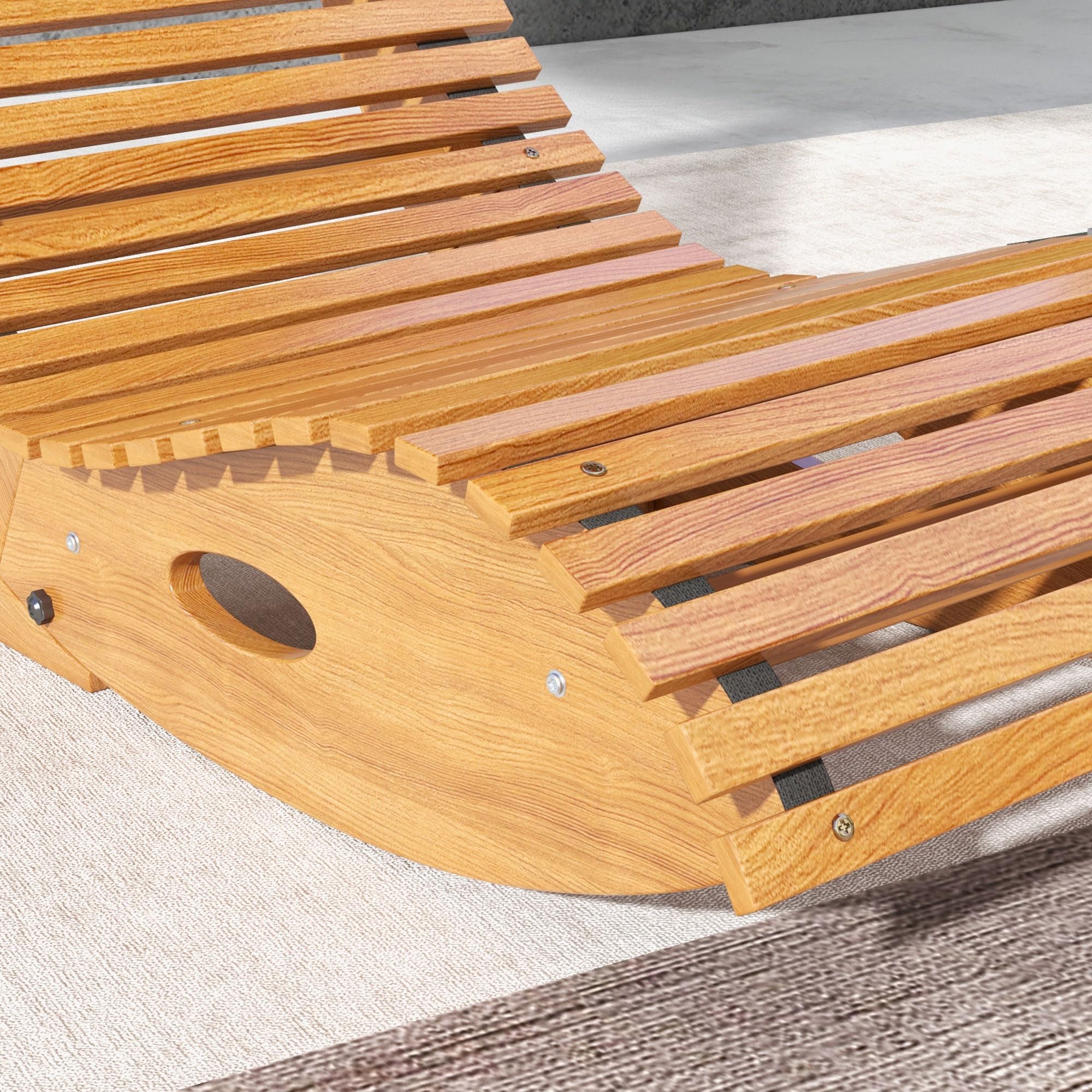 Silla mecedora para exteriores, silla mecedora de madera en forma de S con asiento de listones y respaldo alto, tumbona mecedora para patio, porche, patio trasero, jardín, teca 8