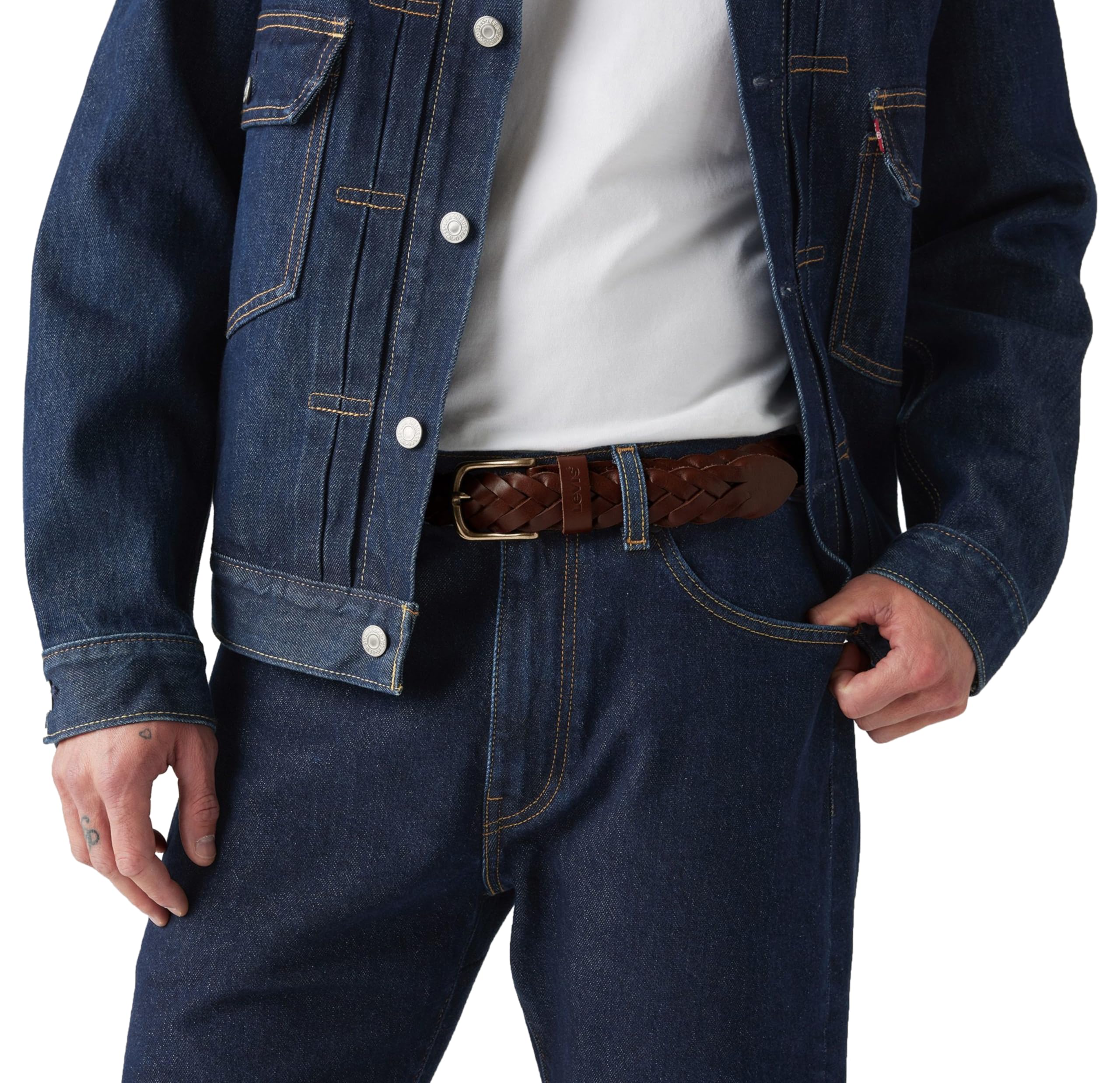 Levi's Cinturón de Piel LEATHER BRAID BELT Unisex adulto
