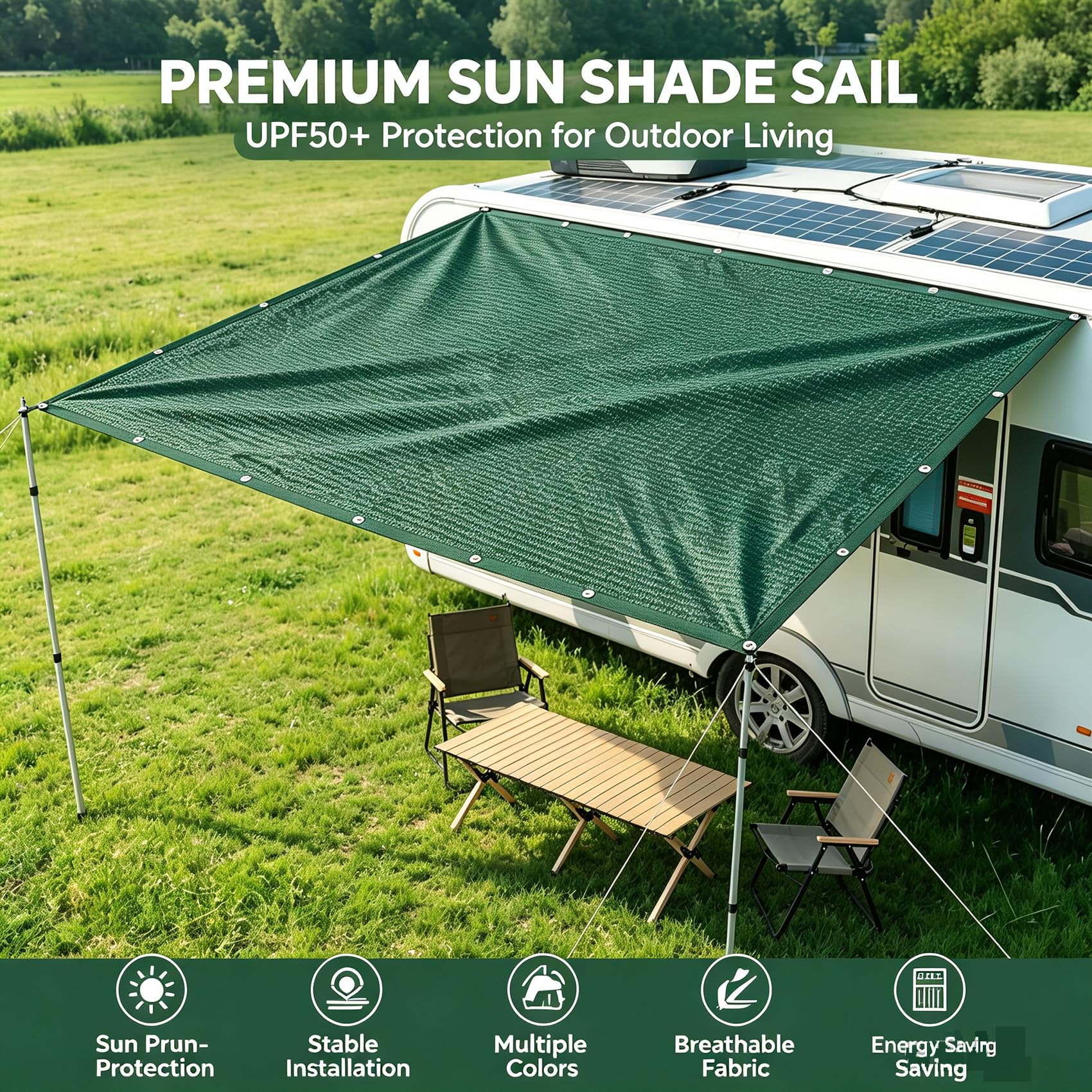 Sonnensegel mit Ösen 1 x 6 m 100% Polyester Uv-Beständiges, Wetterfest, Ohne Bohren, Leicht Haltbarkeit, Outdoor Schattierungsnetz Balkon mit Ösen für Balkon Terrasse, Dunkelgrün