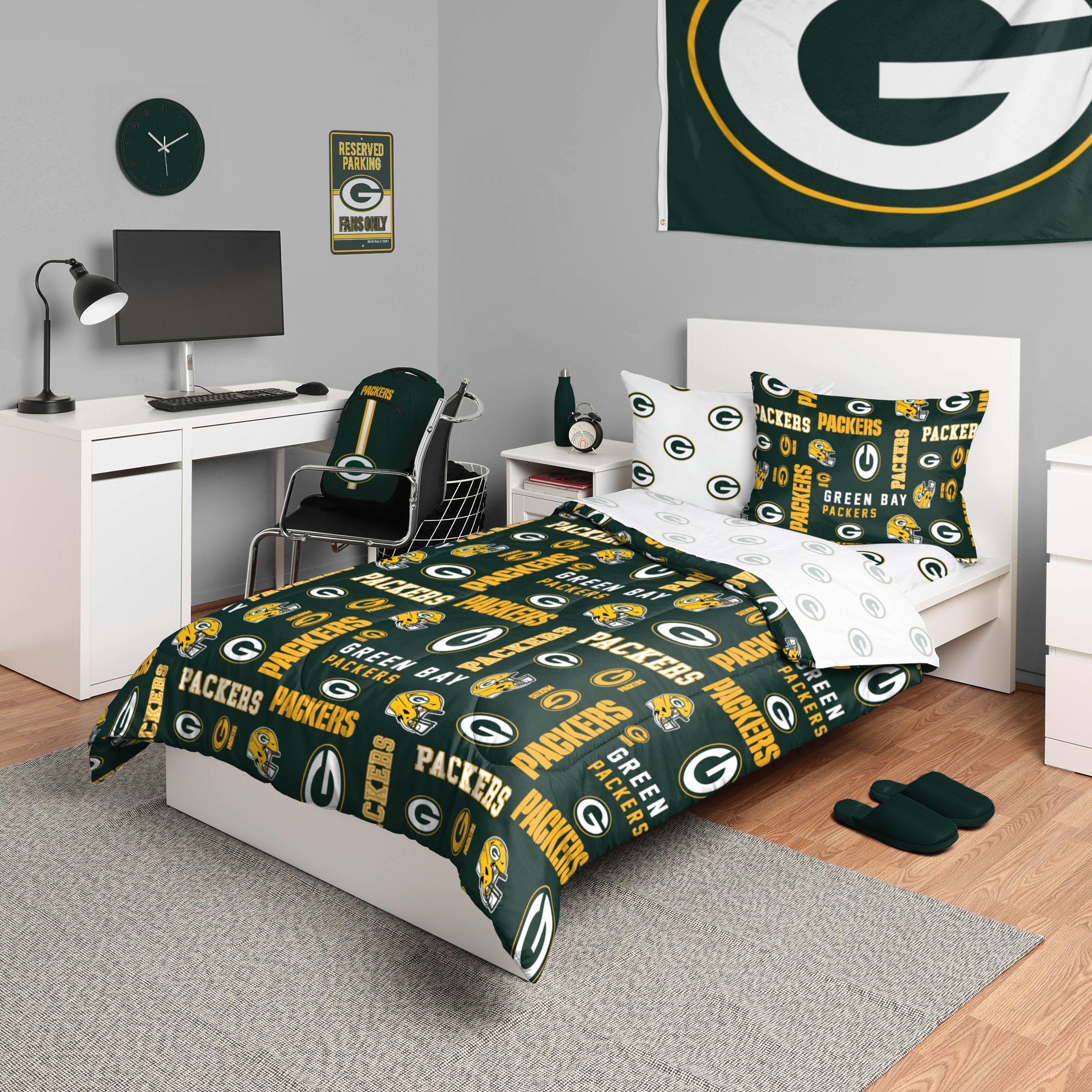 FOCO Unisex-Adult NFL Team Logo Bed in a Bag Comforter, Sheets, Pillow Cases Bedding 5-Piece Set