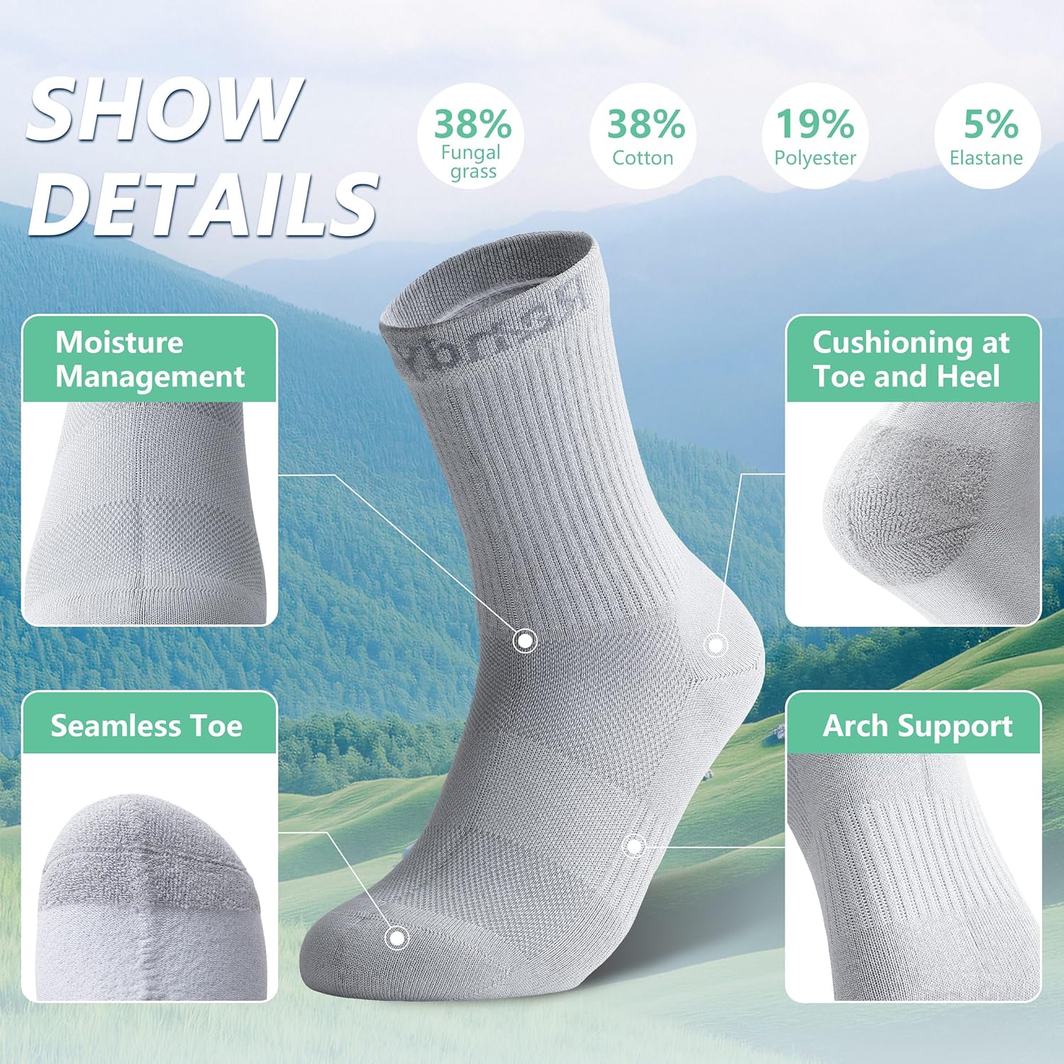 RANDY SUN Waterproof Socks for Men and Women, Hiking Wading Trail Running Crew Socks