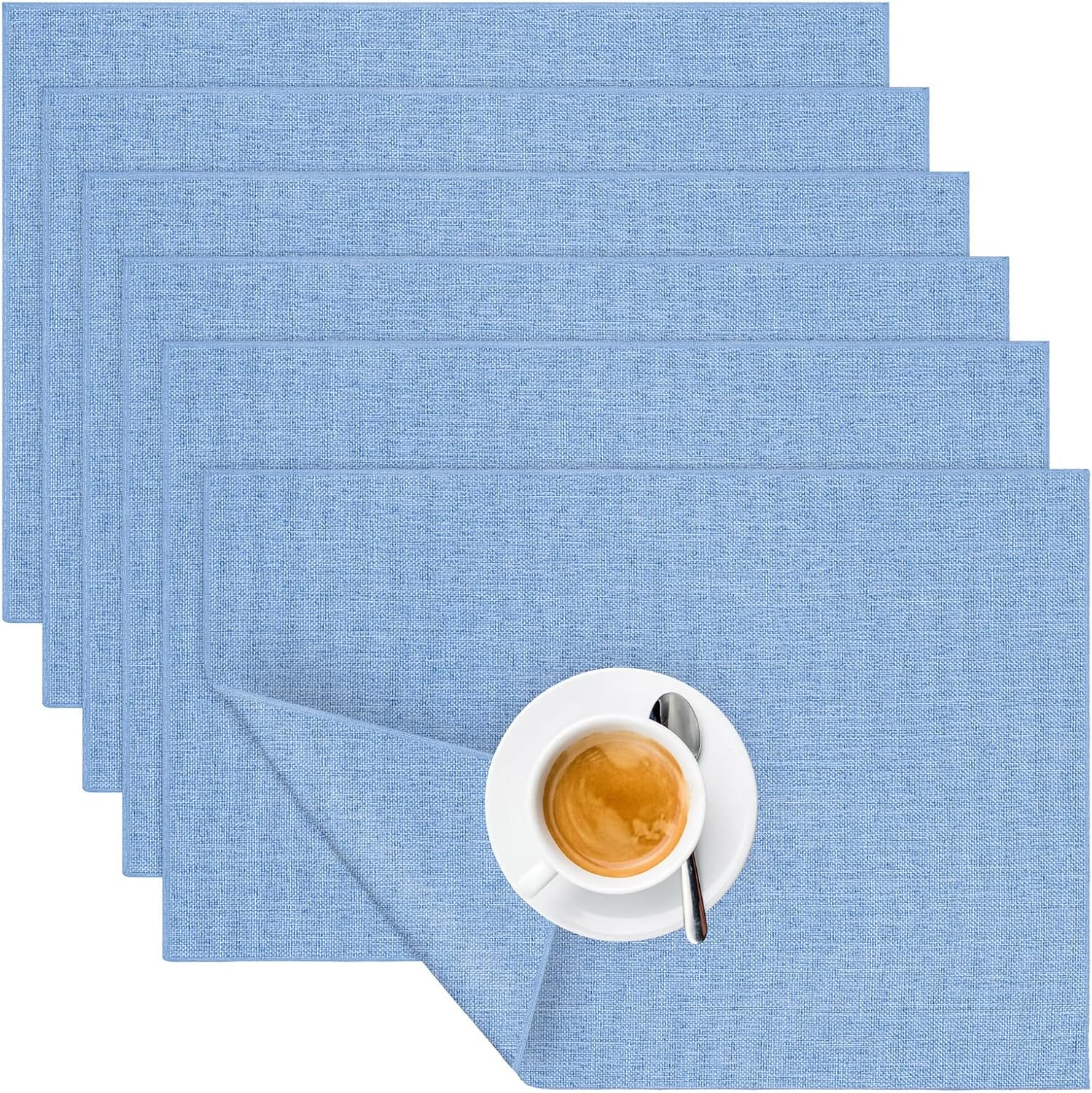 Ruisita 6 Pack Cotton Linen Placemats Double Layer Heat Resistant Placemats Table Placemats 18.5 x 13 Inches Kitchen Dining Table Placemats for Kitchen Table, Sky Blue