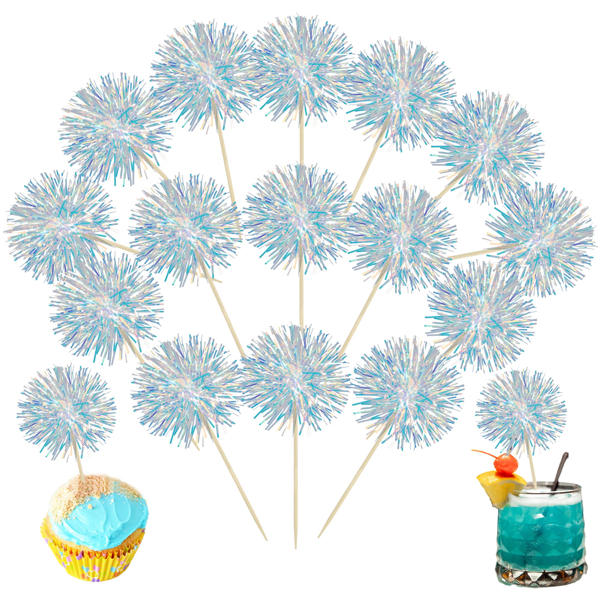 40 Decorazioni Per Cupcake A Forma Di Fuochi D'Artificio, Stuzzicadenti Glitterati Per Torte, Compleanni, Baby Shower E Matrimoni - 2