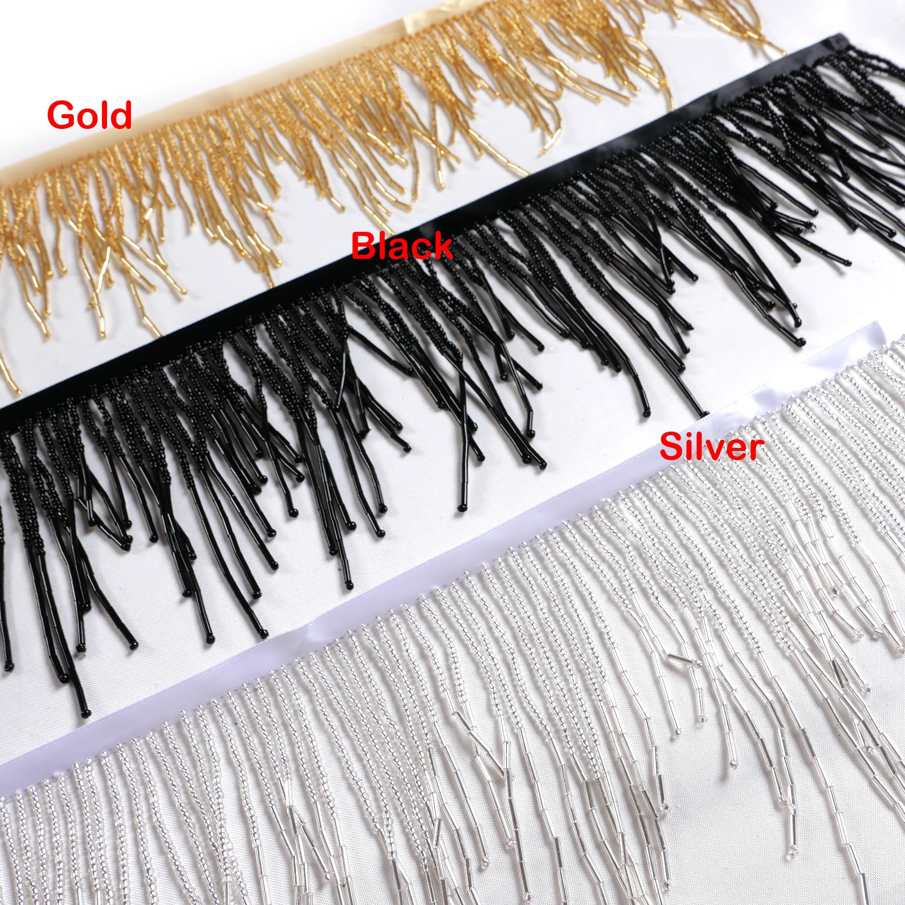 Perline dorate con frange e perline in vetro con perline ondulate a forma di acqua con frange per accessori di abbigliamento, decorazione fai da te