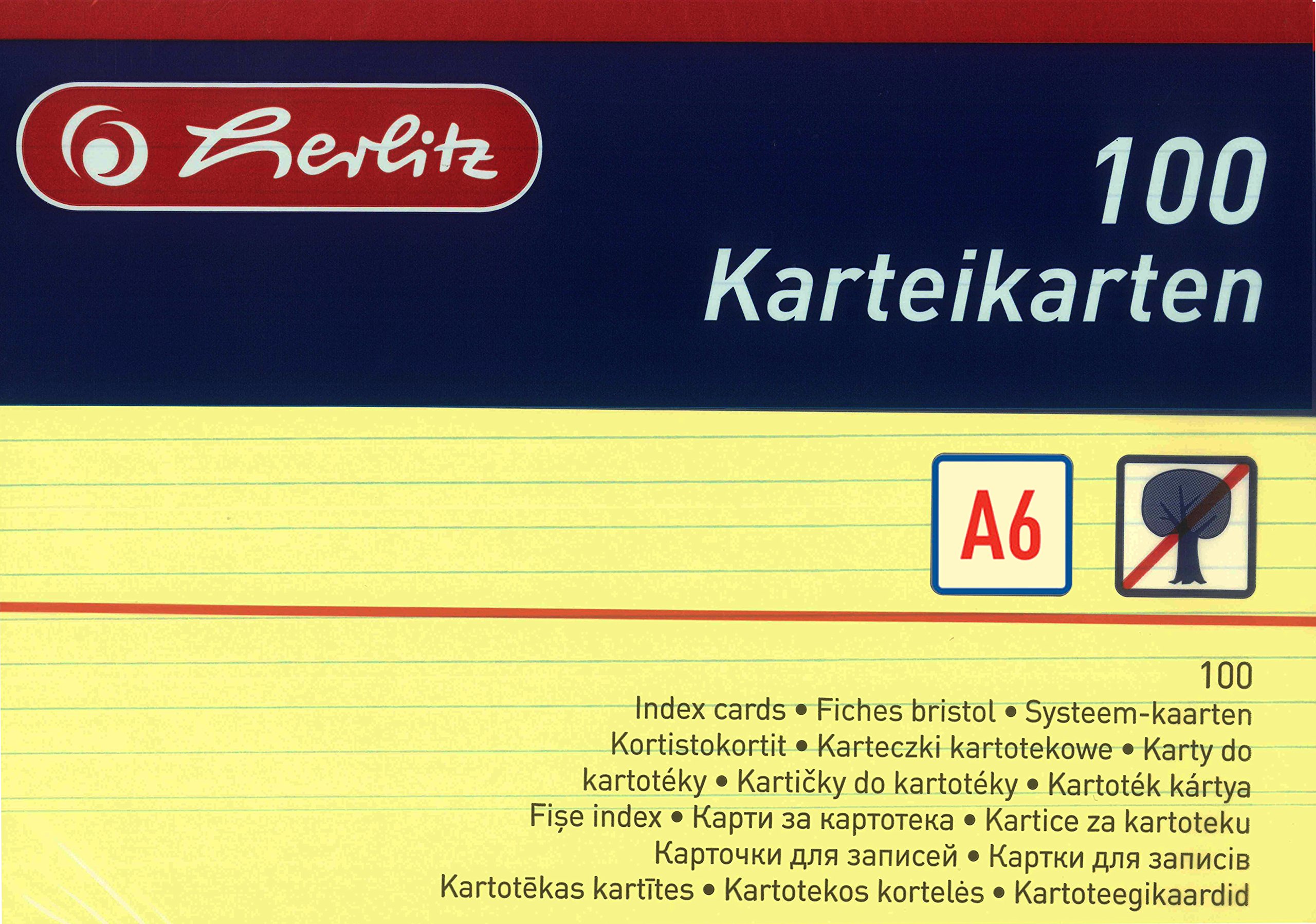 Herlitz Karteikarten A6, Liniert (1200 Stück, Farbig Sortiert in Grün, Gelb, Rot & Blau)