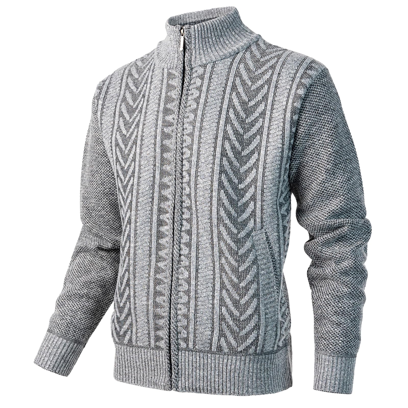 Veste en Maille pour Homme avec Col Droit Torsadée Pull Chandail Maille Ouvrez-Front Zippé Gilet Casual Chaud Cardigan Sweater Automne Hiver Manches Longues Veste Tricoté Chaud