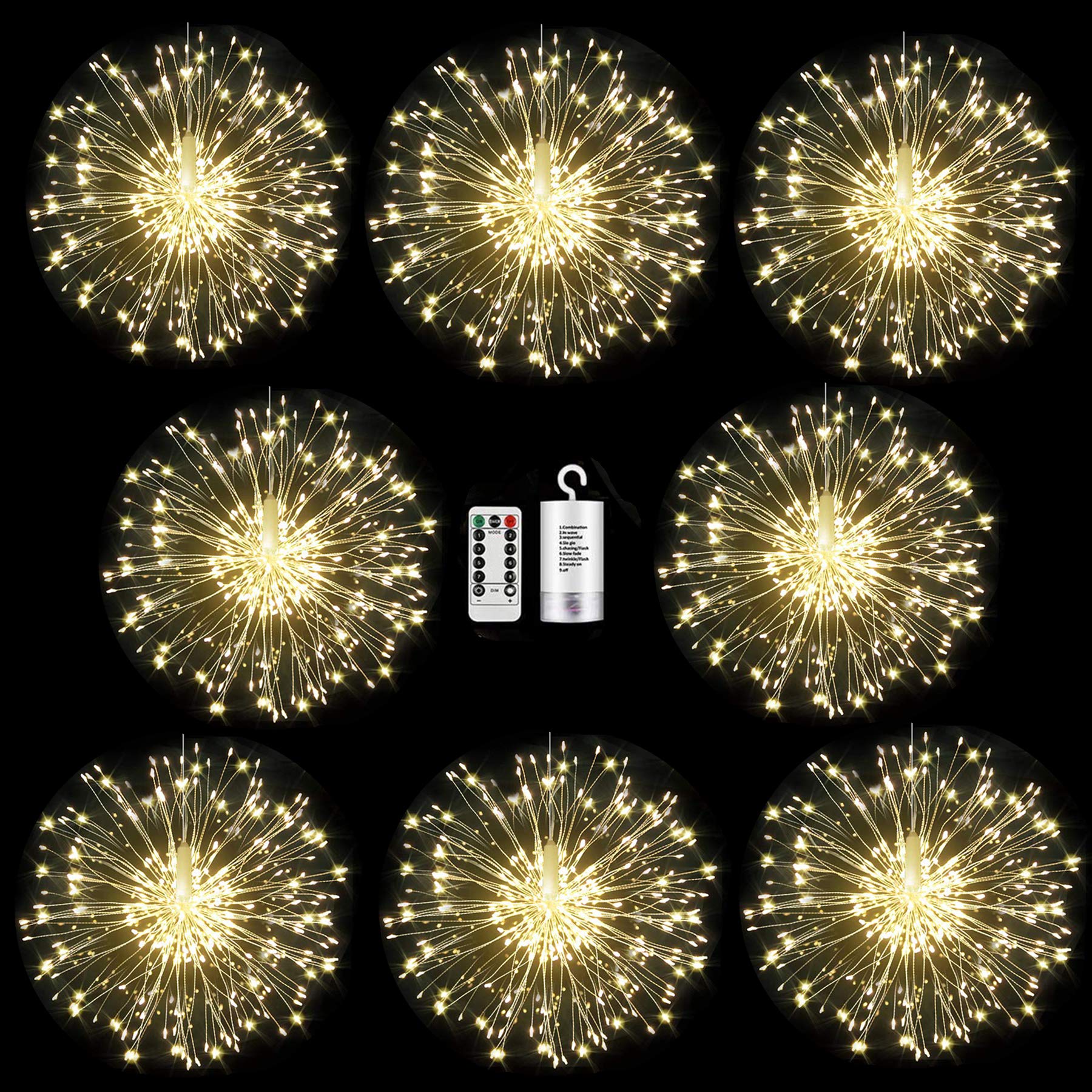 Digcreat Firework Decorative Lights, 120 LED Hanging Fairy Lights, Dimmable 8 Modes Starburst Lights, Waterproof Outdoor Battery Operated, Indoor Christmas Lights for Wedding/Party/Patio/Gazebo