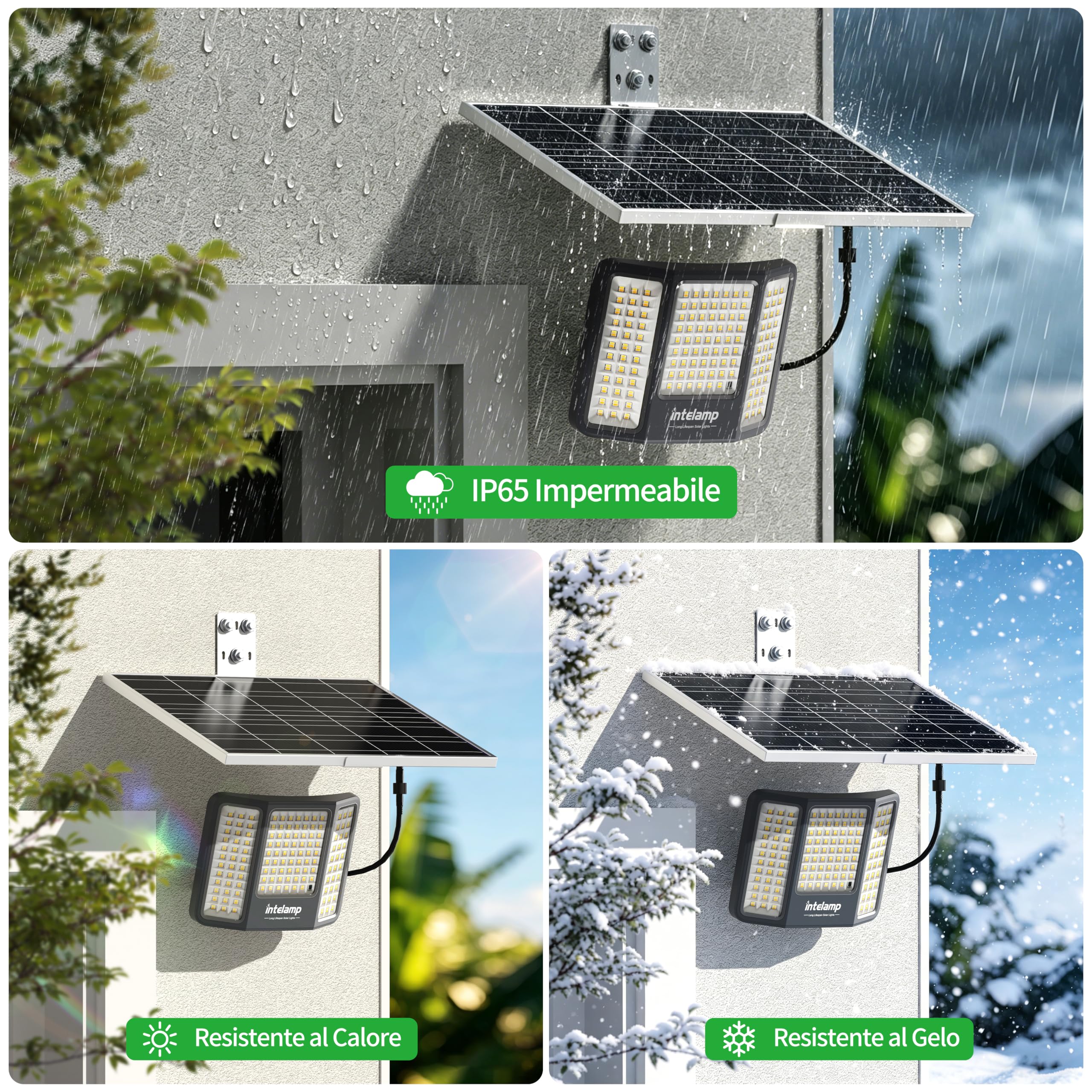 intelamp Faretti LED Solari ad Alta Potenza con Pannello Solare Separato | Batteria da 20.000 mAh, 2.000 lm, 3 Temperature di Colore, Telecomando, Protezione IP65, Ideale per Giardini, Garage