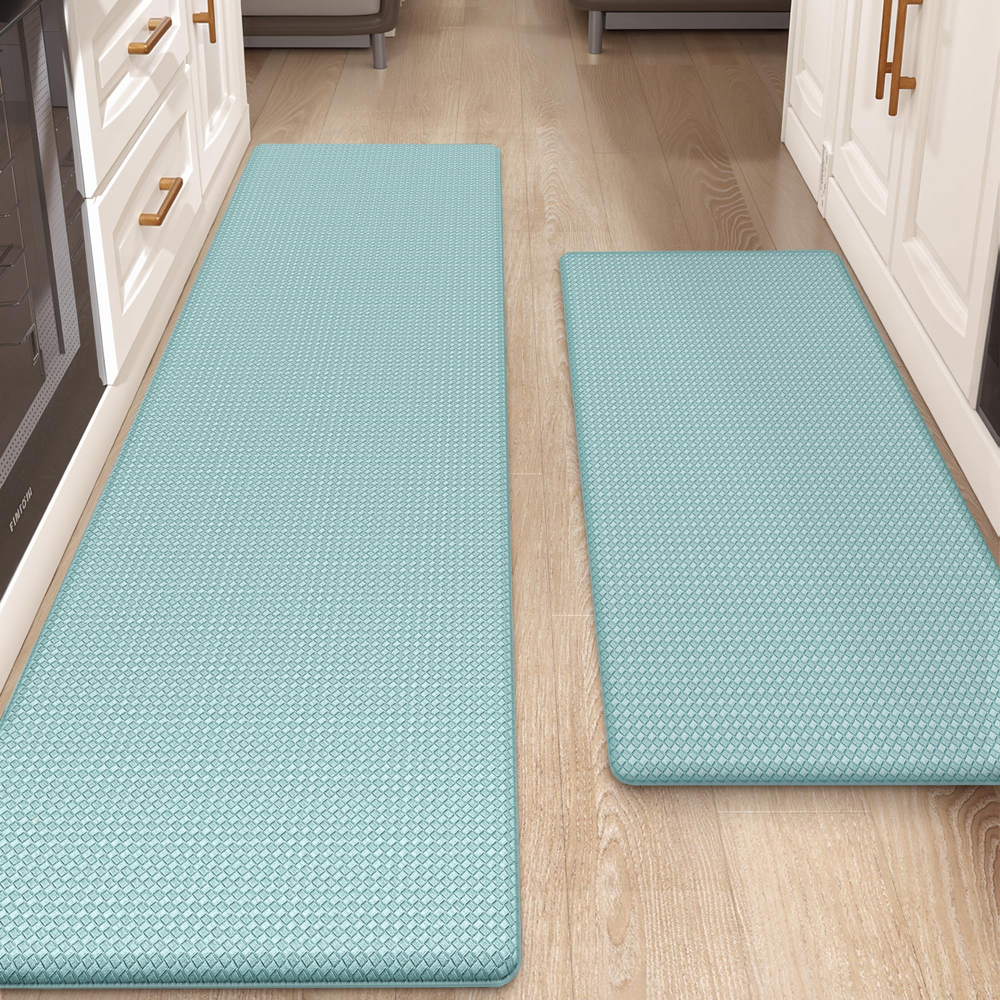 Color G Alfombrilla de Cocina de 2 Piezas, Alfombra Antifatiga, PVC Impermeable y Resistente al Aceite, Respaldo de Cuero Antideslizante (44 x 75 cm + 44 x 150 cm, Cian) OEKO-TEX STANDARD 100