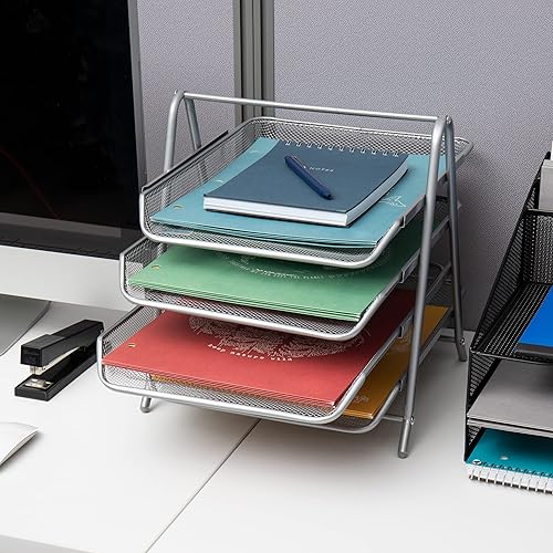 Miniatura 6 de Mind Reader MESHMON3P-BLK  Organizador con cajón y base para monitor, de rejilla de metal, y organizador de 3 niveles para escritorio de rejilla de