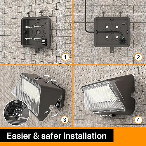 Miniatura 6 de Paquete de 4 luces LED de pared de 70 W, instalación Qucik de 8400 lm con fotocélula del anochecer al amanecer, IP65, impermeable, 5000K,