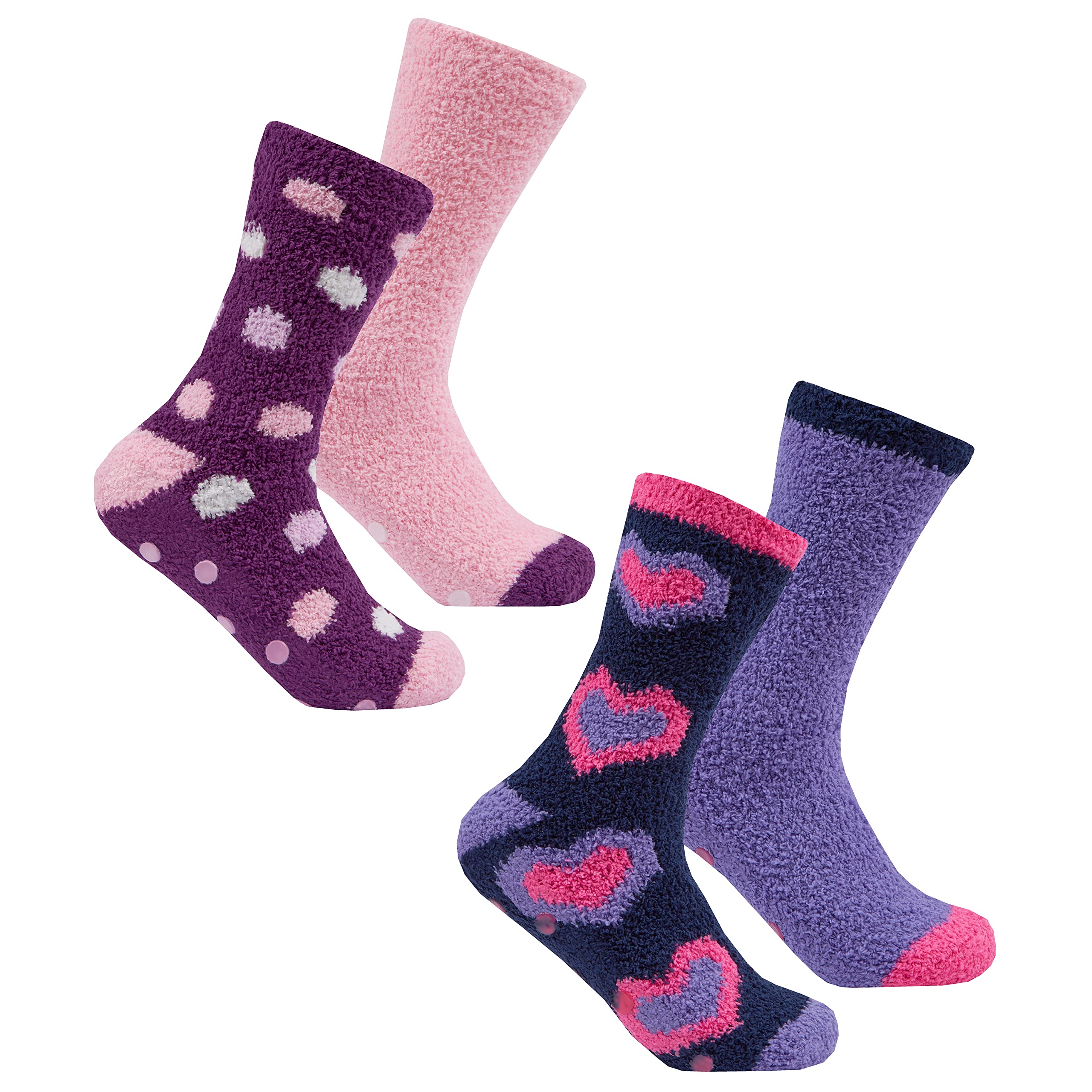 Undercover 4 Pairs Ladies Forever Dreaming Cosy Slipper Socks 41B493 Heart/Spot
