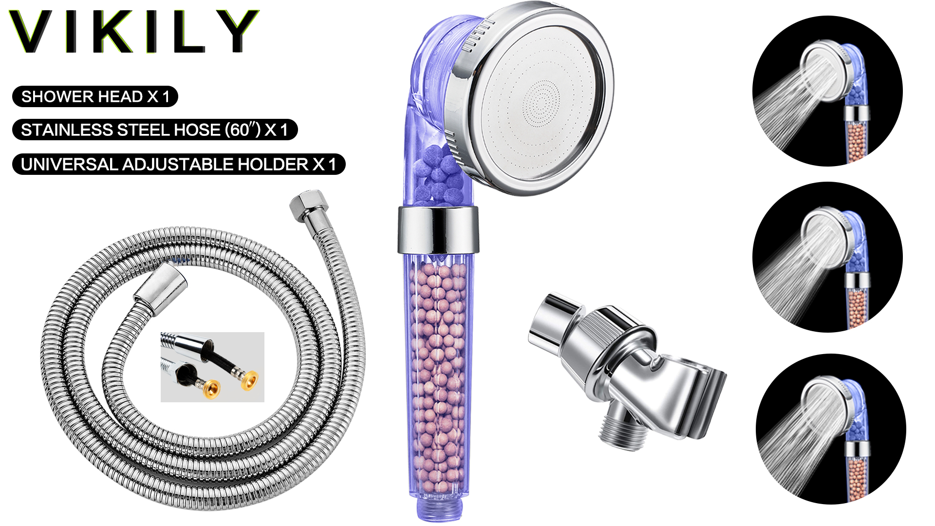 Regadera con filtro y mano libre, 3 modos de rociado, alta presión y ahorro de agua, regadera SPA suave con manguera de acero inoxidable de 59 pulgadas y soporte giratorio miniatura 7