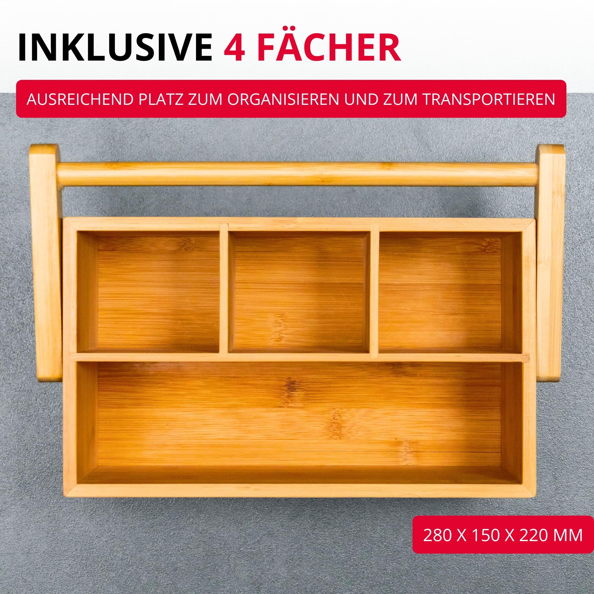 Westmark Küchen-Organizer/Tischbutler, 4 Fächer, mit Tragegriff, Maße: 28 x 15 x 22 cm, Bambus, Tapas + Friends, Hellbraun, 69802270