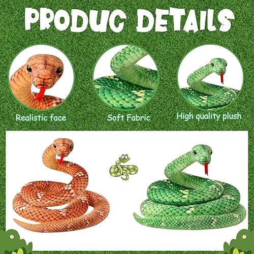 Miniatura 3 de HyDren 2 piezas de animales de peluche de serpiente gigante de 80 pulgadas, boa constrictor realista, animal de peluche grande para niños, regalo de