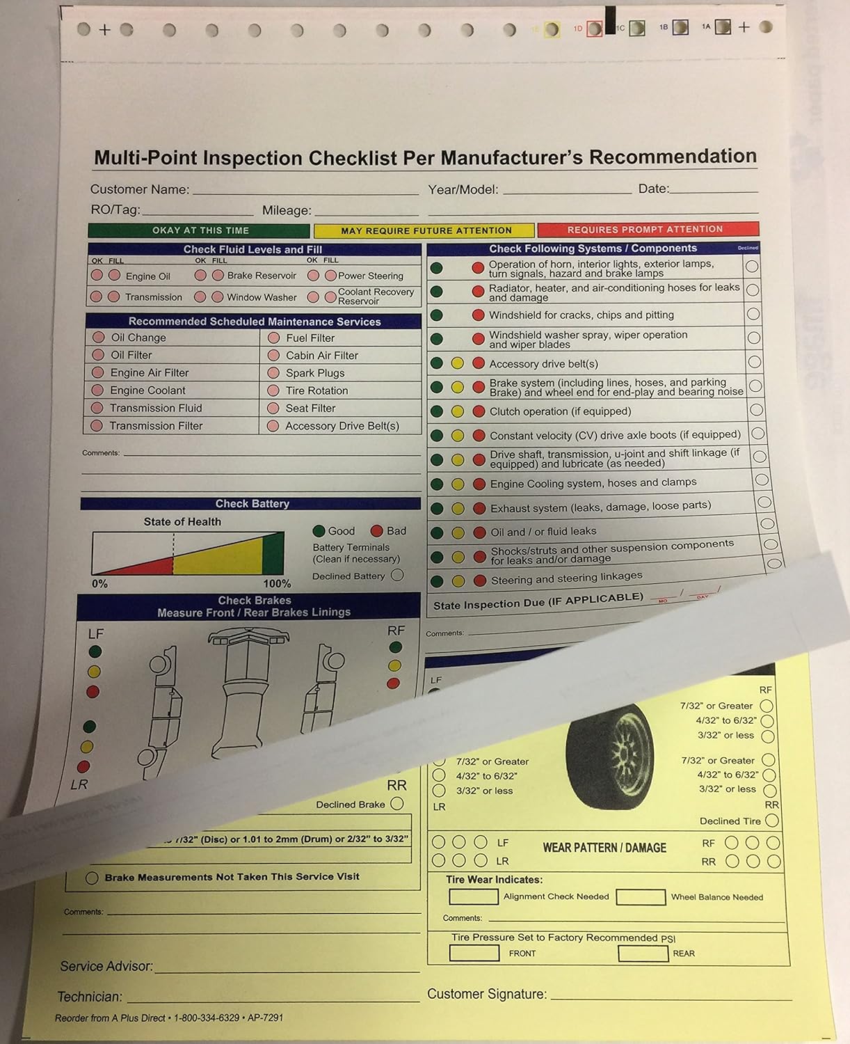 Multi-Point Inspection Forms -500 Qty. 7291