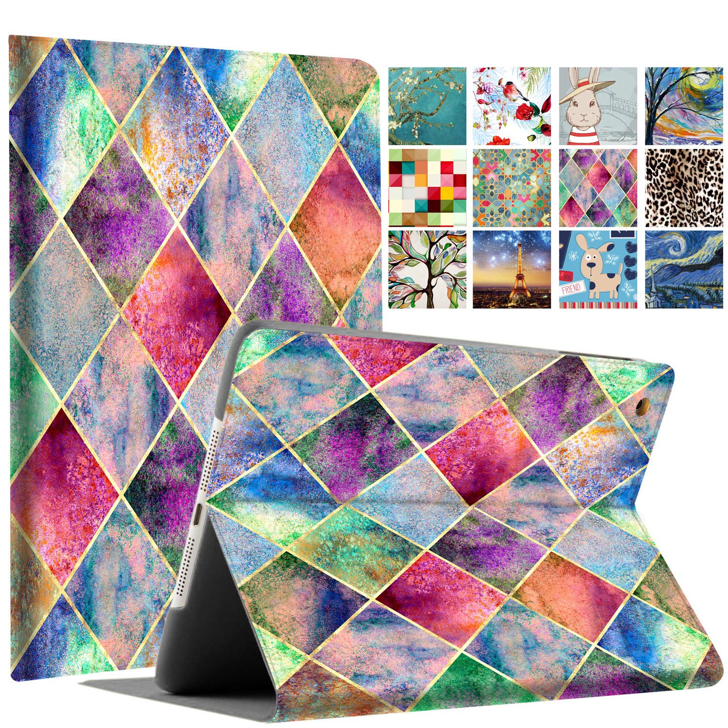 DuraSafe Cases iPad 4 iPad 3 iPad 2-9.7 Inch [ iPad 4th / 3rd / 2nd Old Model ] A1396 A1416 A1430 A1403 A1458 A1459 A1460 A1395 A1397 Printed Folio Magnetic Smart Protective Cover - Diamond Grid