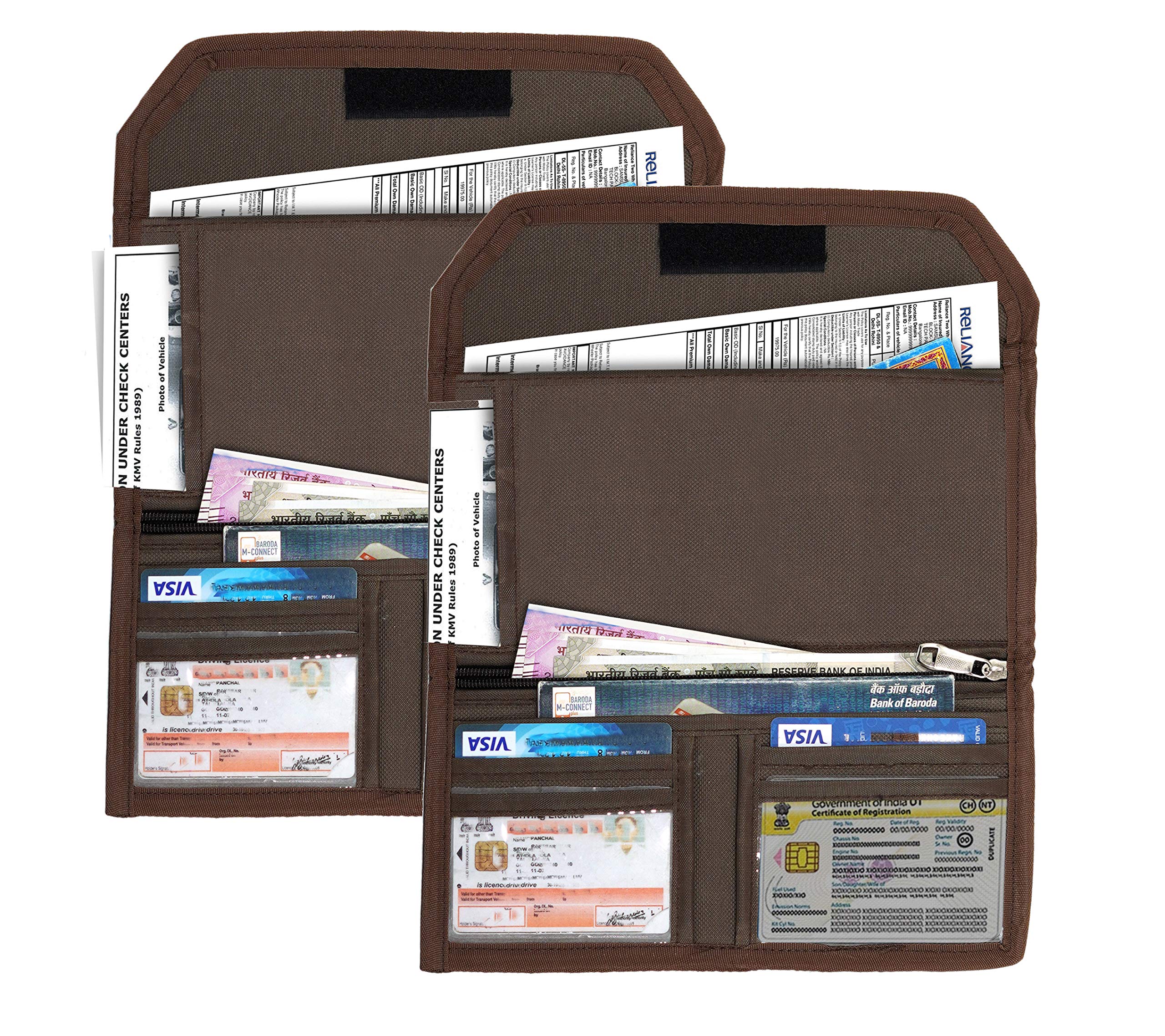 DAHSHA 2 Pack Two Wheeler/Car Document Holder, Vehicle Document Storage Wallet for Registration & Insurance Card, Driving Licence, RC Book, PUC- Brown-image-38
