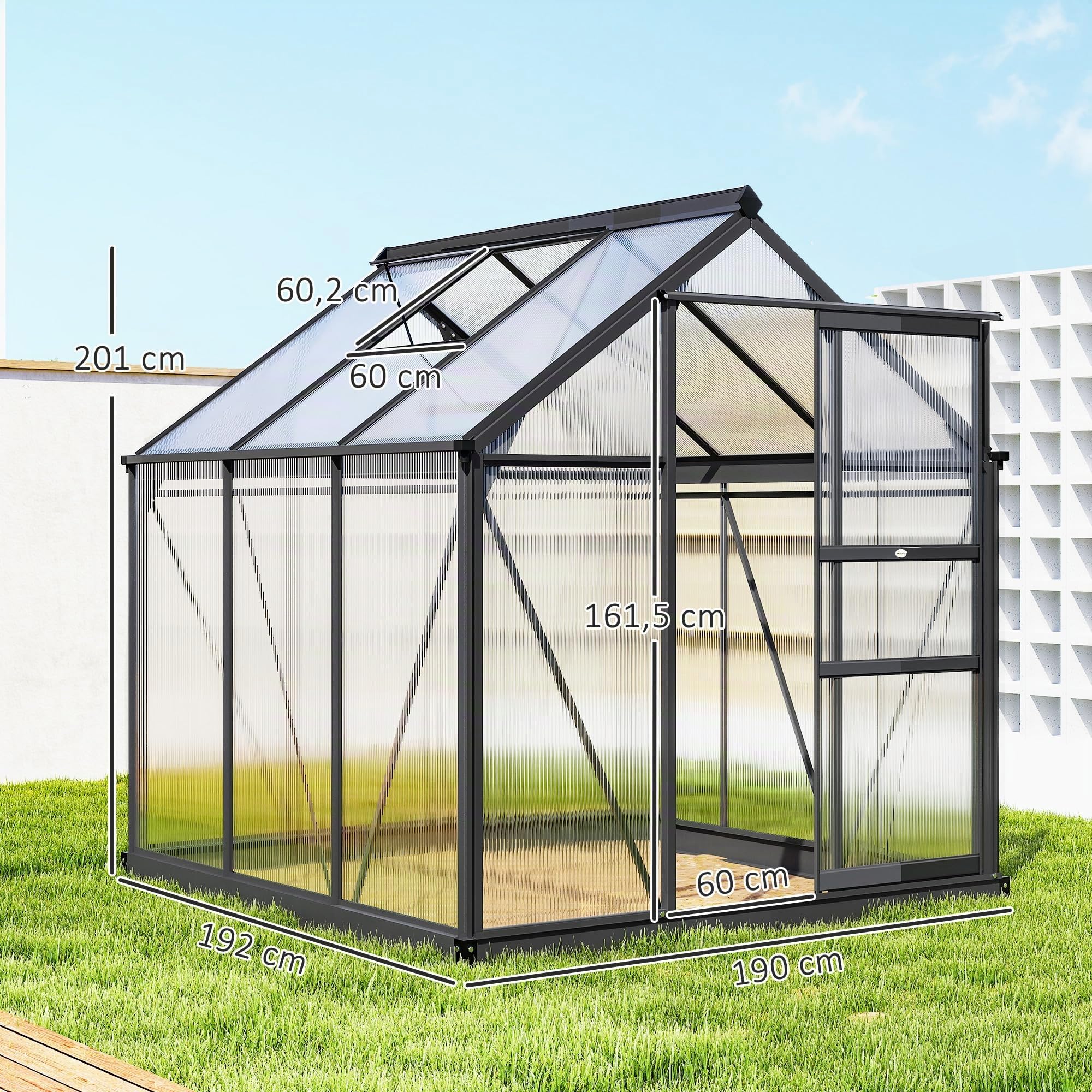 Outsunny Invernadero policarbonato 6x6 ft Puerta corredera Gris | Invernadero, Invernadero para plantas de jardín, Ventana, Marco de aluminio, Cimientos, Grande, Para exterior