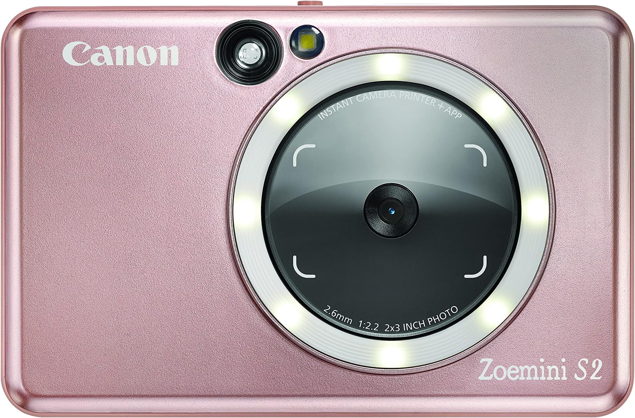 Canon Zoemini S2 Instant Camera Printer 8MP - Compact with Mirror, Ring Light Camera, Zink Sticky-Back Photo Paper, Portable, Rose Gold