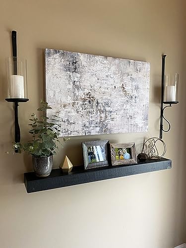 Vista 141 de joelsantiques - Estante rústico y contemporáneo con soportes, pino macizo, hecho a mano en Estados Unidos, 2 pulgadas de grosor x 8 pulgadas de Gris