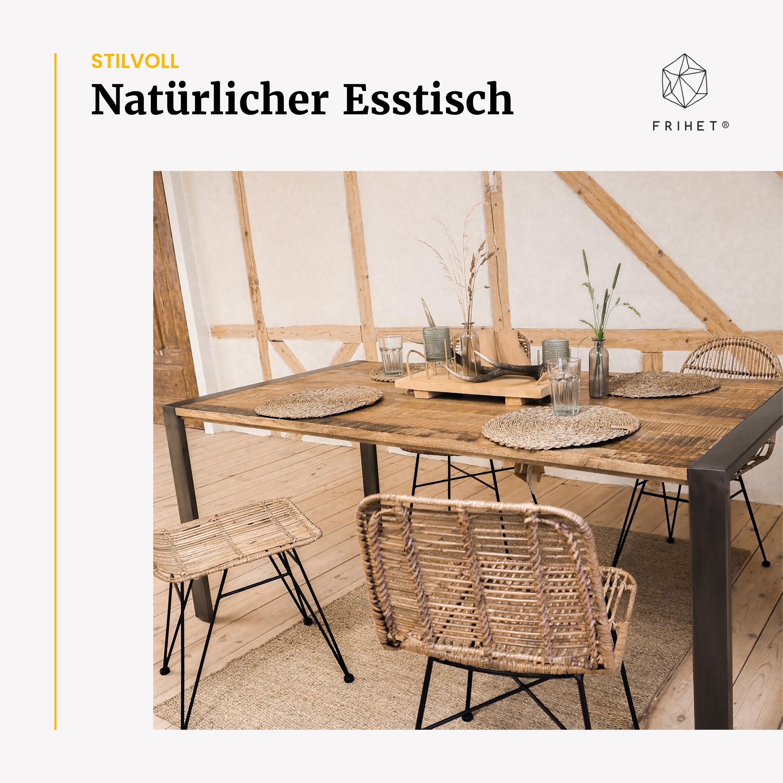 FRIHET Tischset rund - Seegras geflochten (4er Set) Platzset Ø 33 cm, Natur Tischdeko, Tischsets Platzsets abwischbar, Platzdeckchen Esstisch, Hygge Skandi Boho