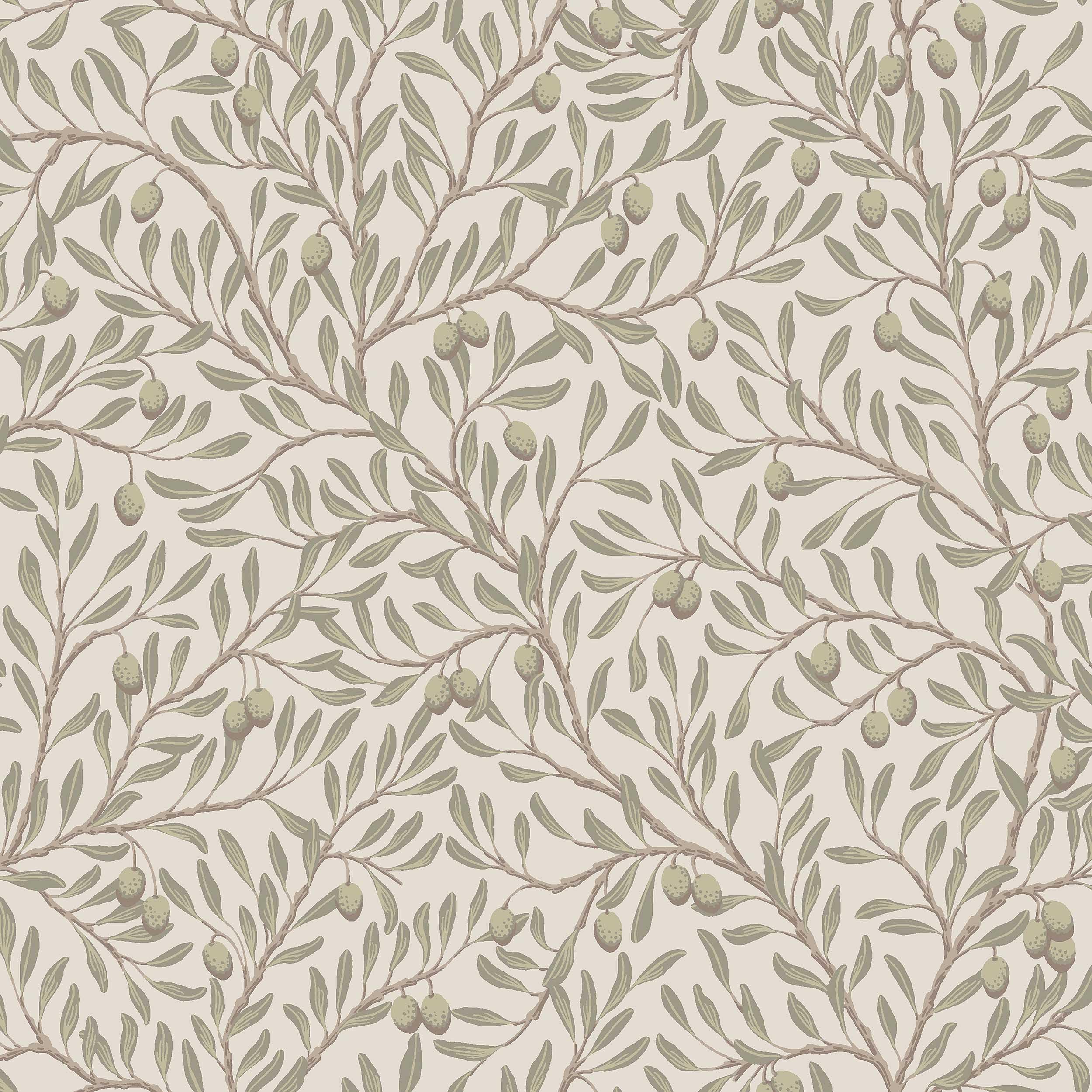 Papier peint motif botanique haut de gamme Borastapeter Olivträd vert et beige